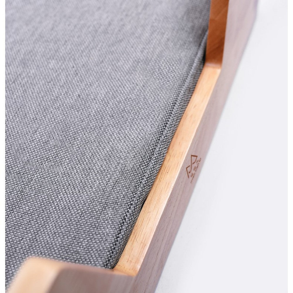 Fairela Pet Solid Wood Furniture Style Sofa Dog & Cat Bed with Removable Cover & Linen Cushion, Natural/Beige, Medium