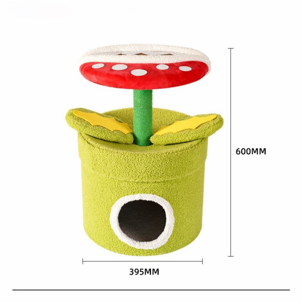 Fairela Pet Venus Flytrap 23.6-in Fleece Cat Cave Tower, Green/Red