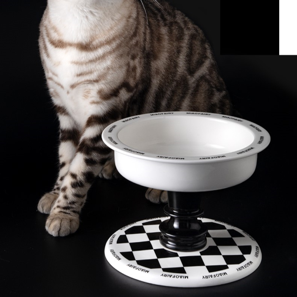 Fairela Pet MiaoFairy Roman Column Checkered Elevated Dog & Cat Bowl, Black/White, Medium: 4-cup
