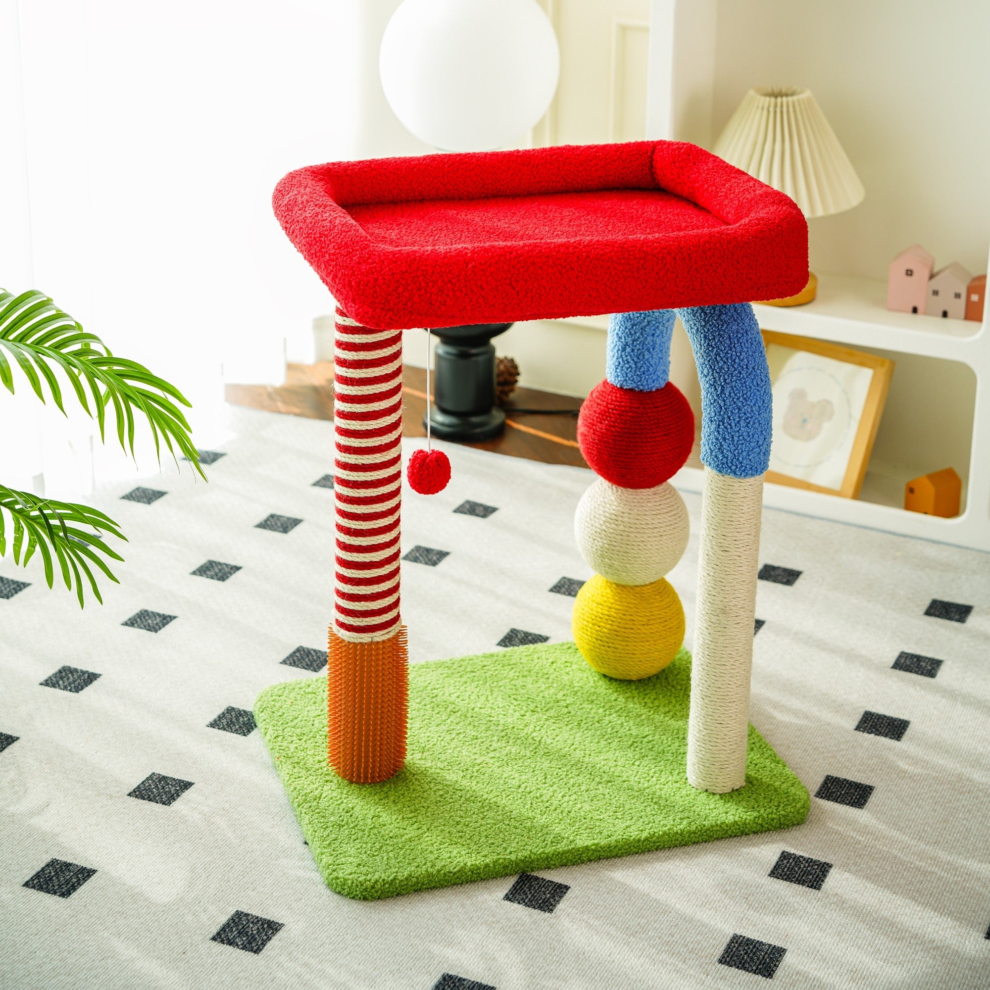 Fairela Pet Rainbow Play 24.8-in Fleece Climbing Tower Cat Tree, Red