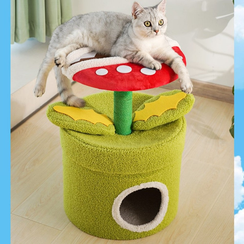 Fairela Pet Venus Flytrap 23.6-in Fleece Cat Cave Tower, Green/Red