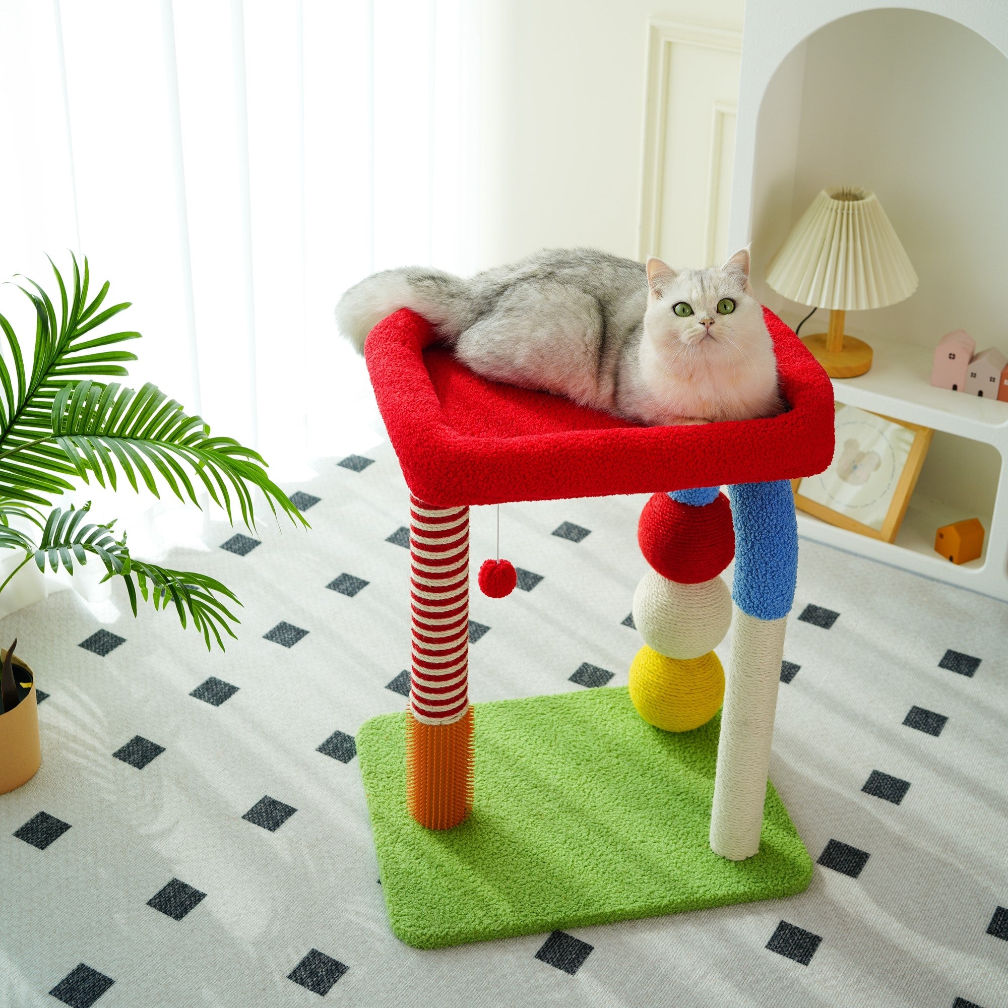 Fairela Pet Rainbow Play 24.8-in Fleece Climbing Tower Cat Tree, Red