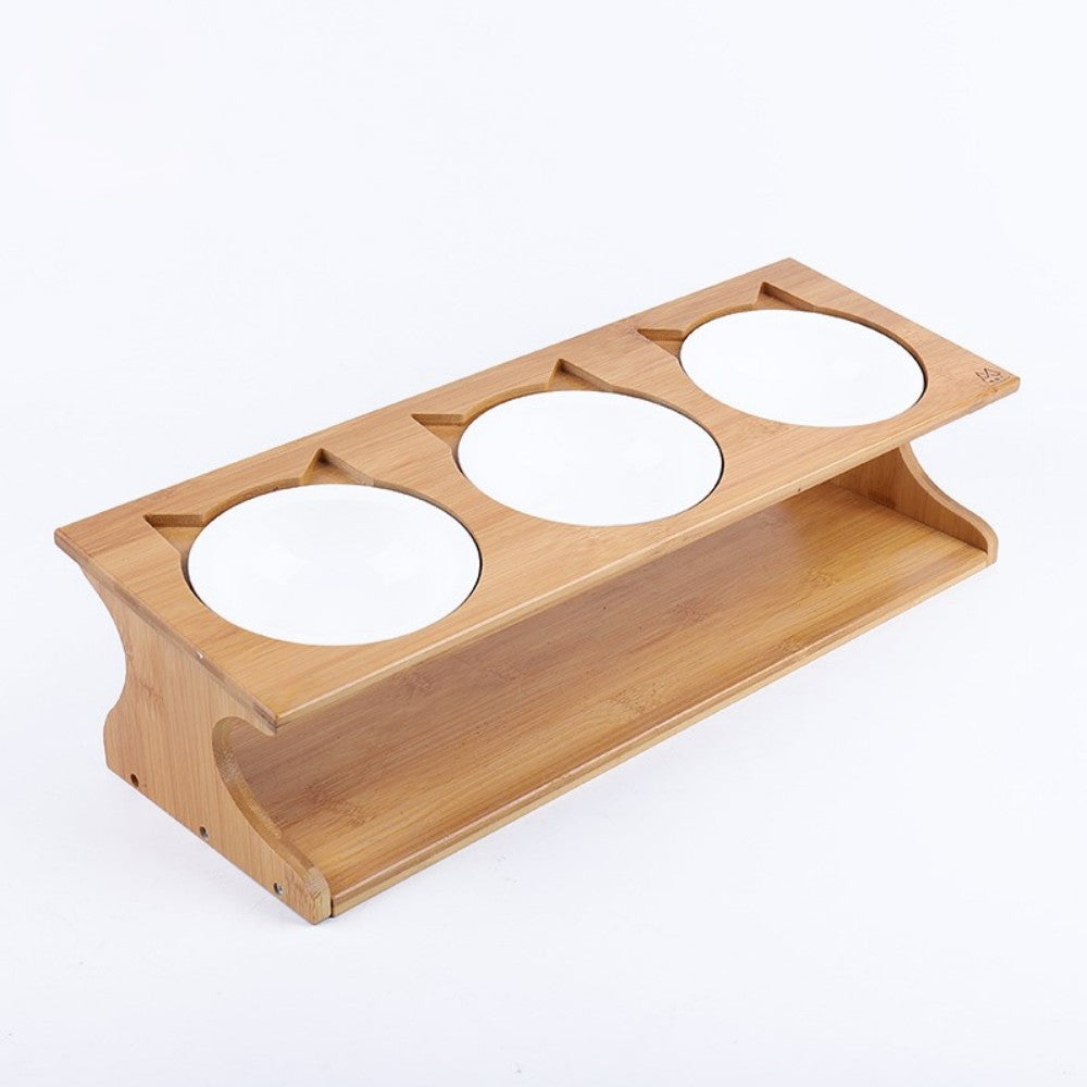 Fairela Pet Bamboo & Wood Triple Ceramic Elevated Dog & Cat Bowl, Medium: 4-cup