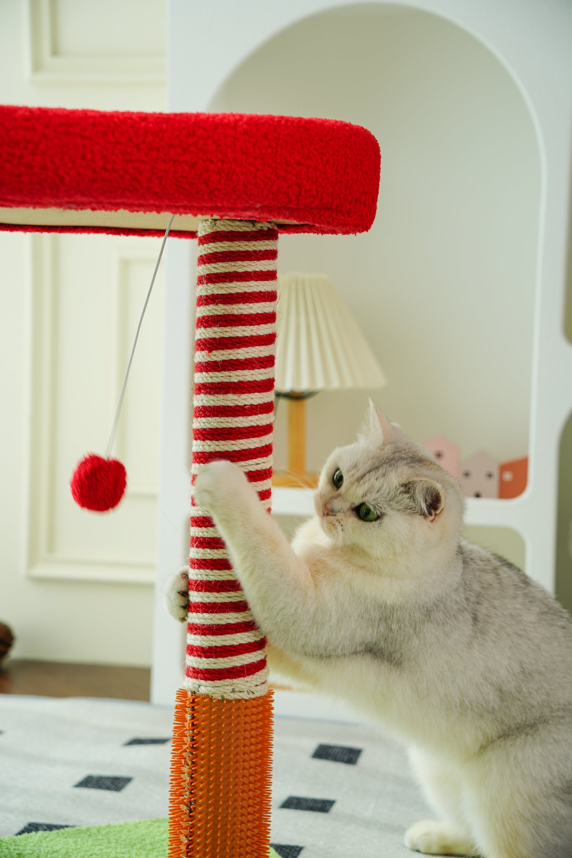 Fairela Pet Rainbow Play 24.8-in Fleece Climbing Tower Cat Tree, Red
