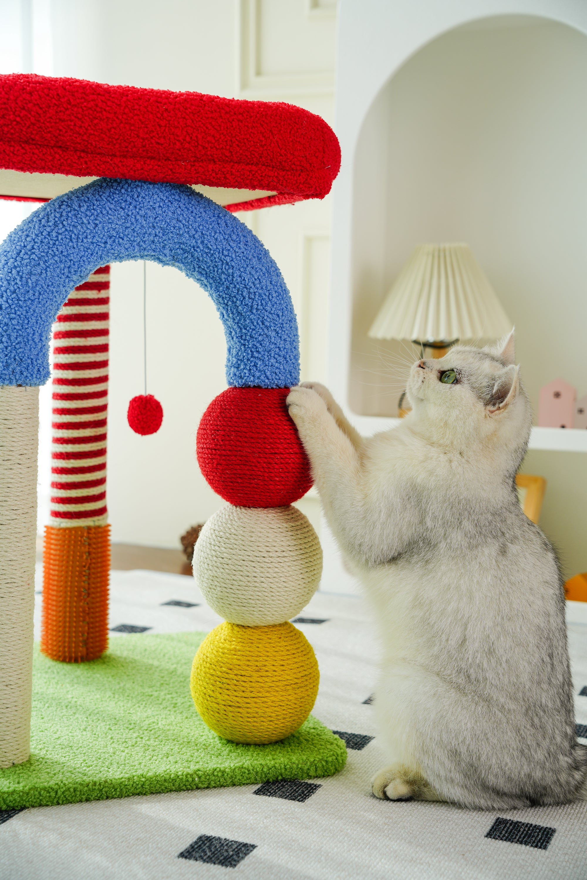 Fairela Pet Rainbow Play 24.8-in Fleece Climbing Tower Cat Tree, Red
