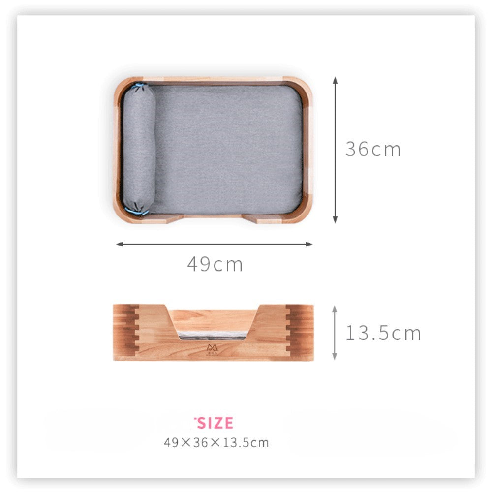 Fairela Pet Solid Wood Furniture Style Sofa Dog & Cat Bed with Removable Cover & Linen Cushion, Natural/Beige, Medium