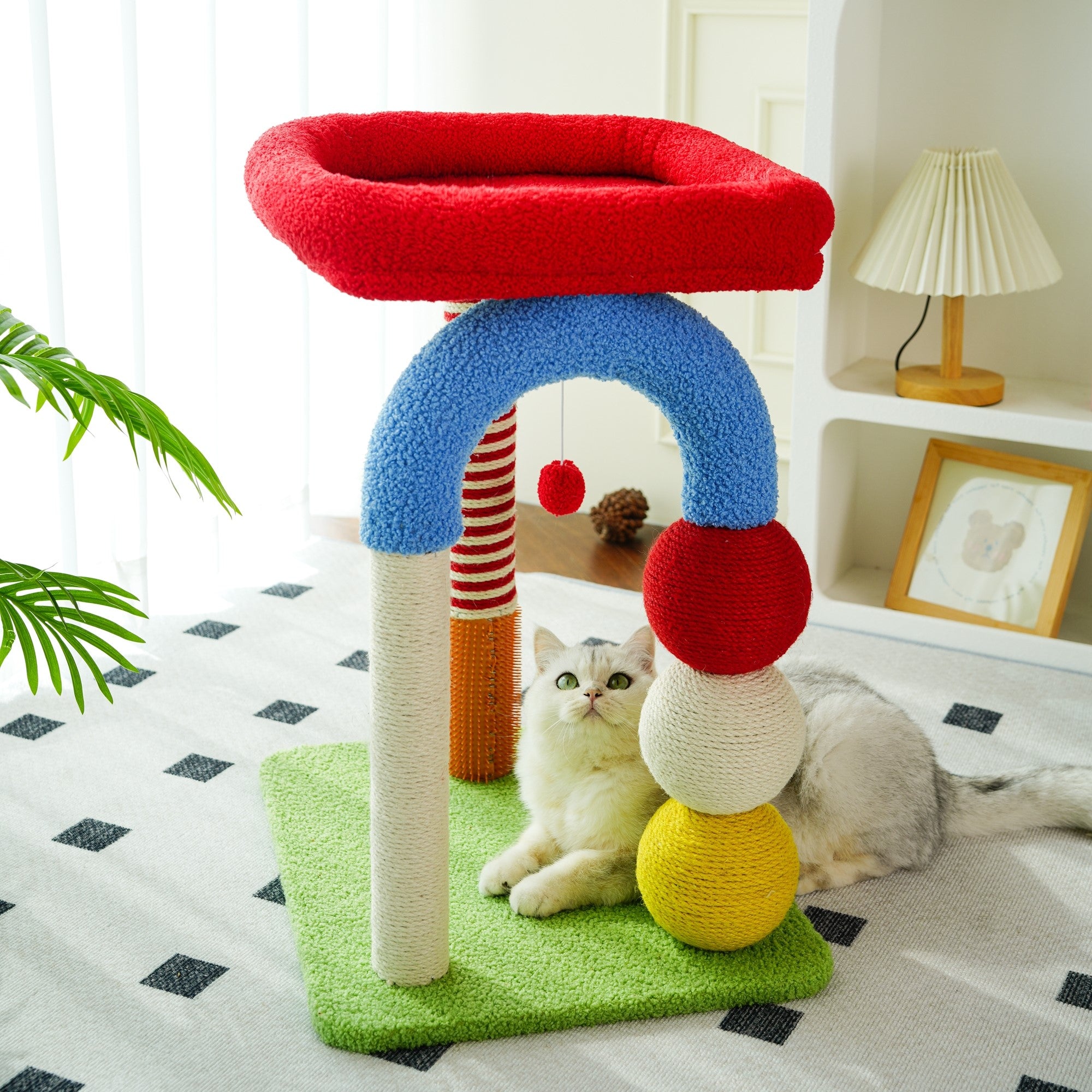 Fairela Pet Rainbow Play 24.8-in Fleece Climbing Tower Cat Tree, Red