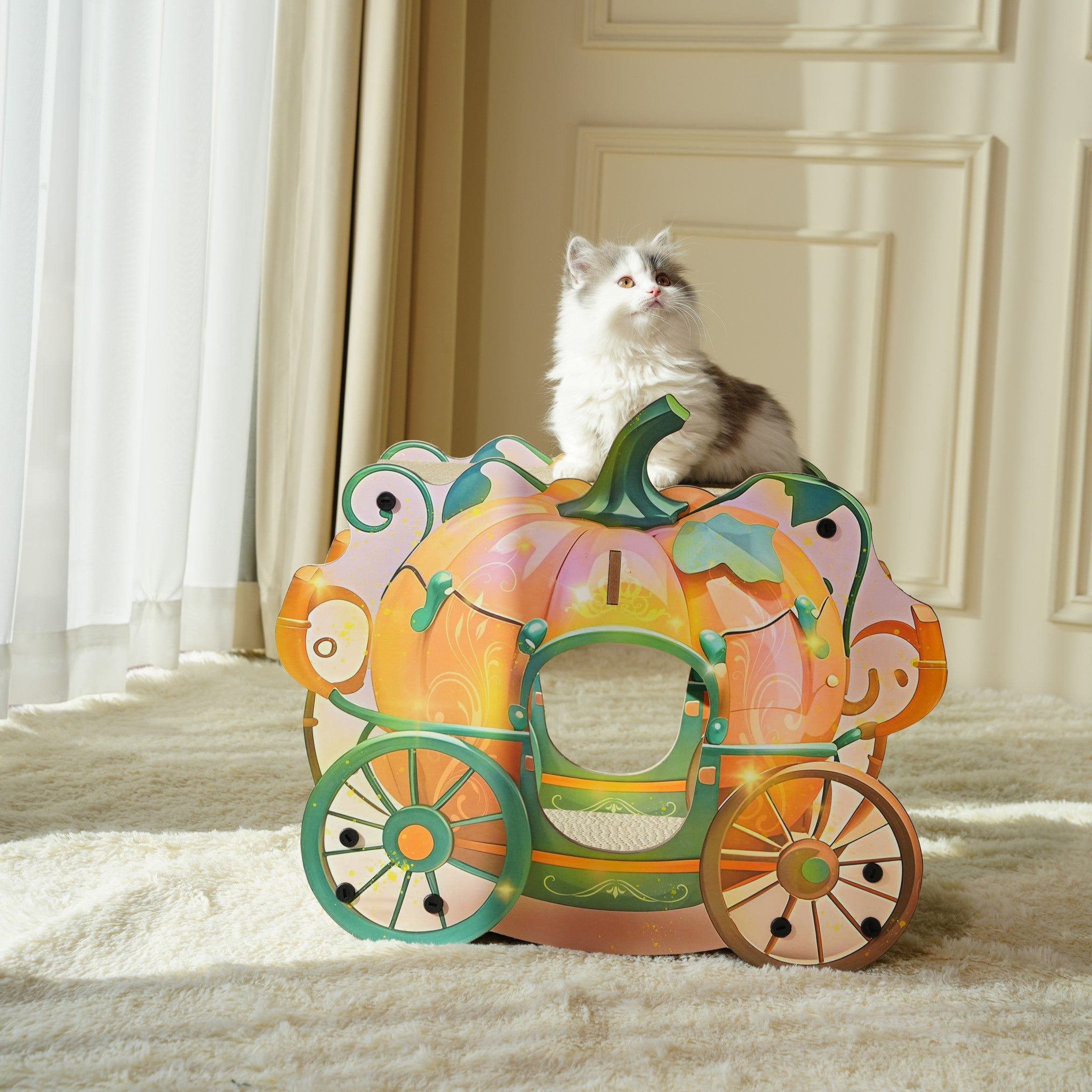 Fairela Pet 16.5-in Princess Carriage Cat Scratcher, Orange/Green