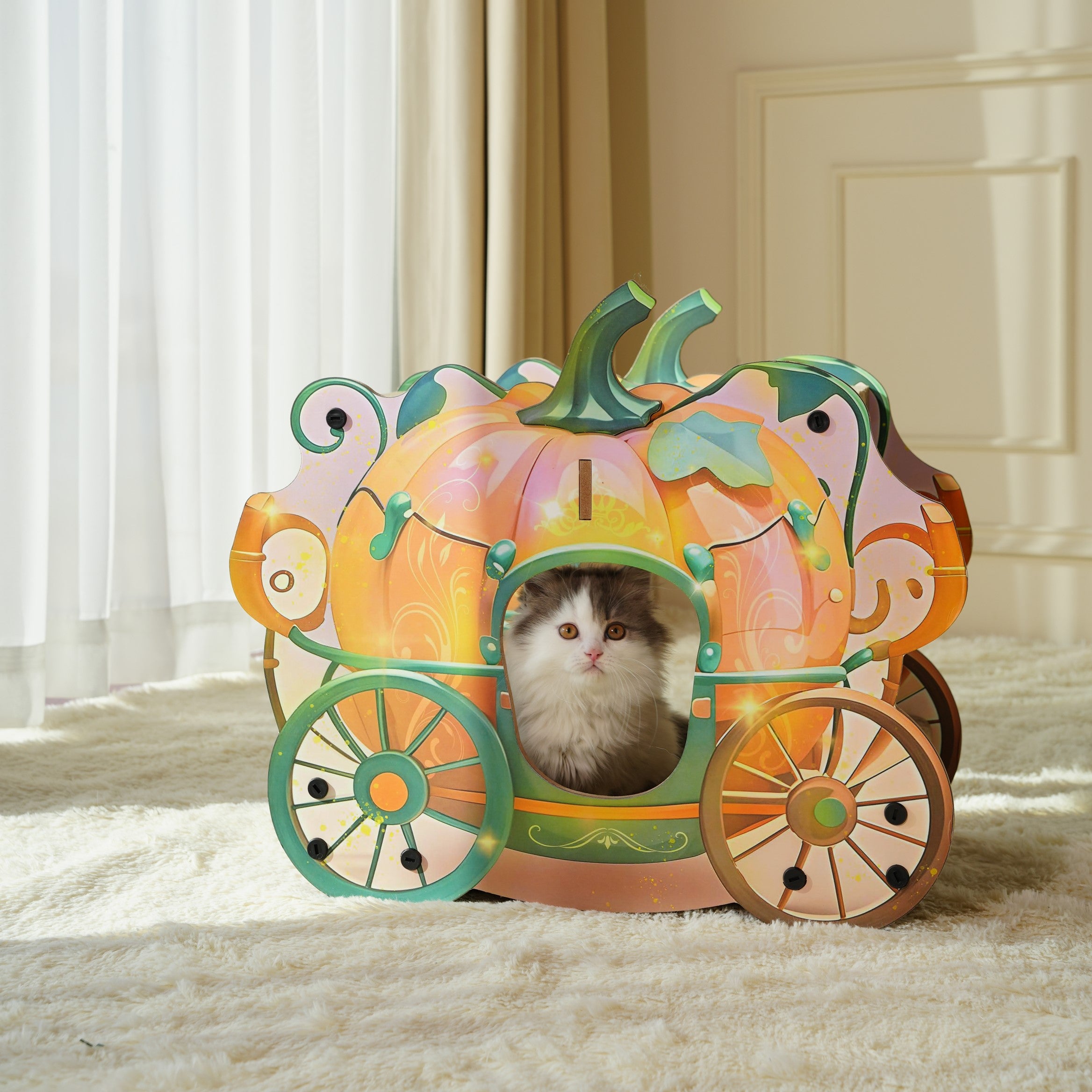 Fairela Pet 16.5-in Princess Carriage Cat Scratcher, Orange/Green