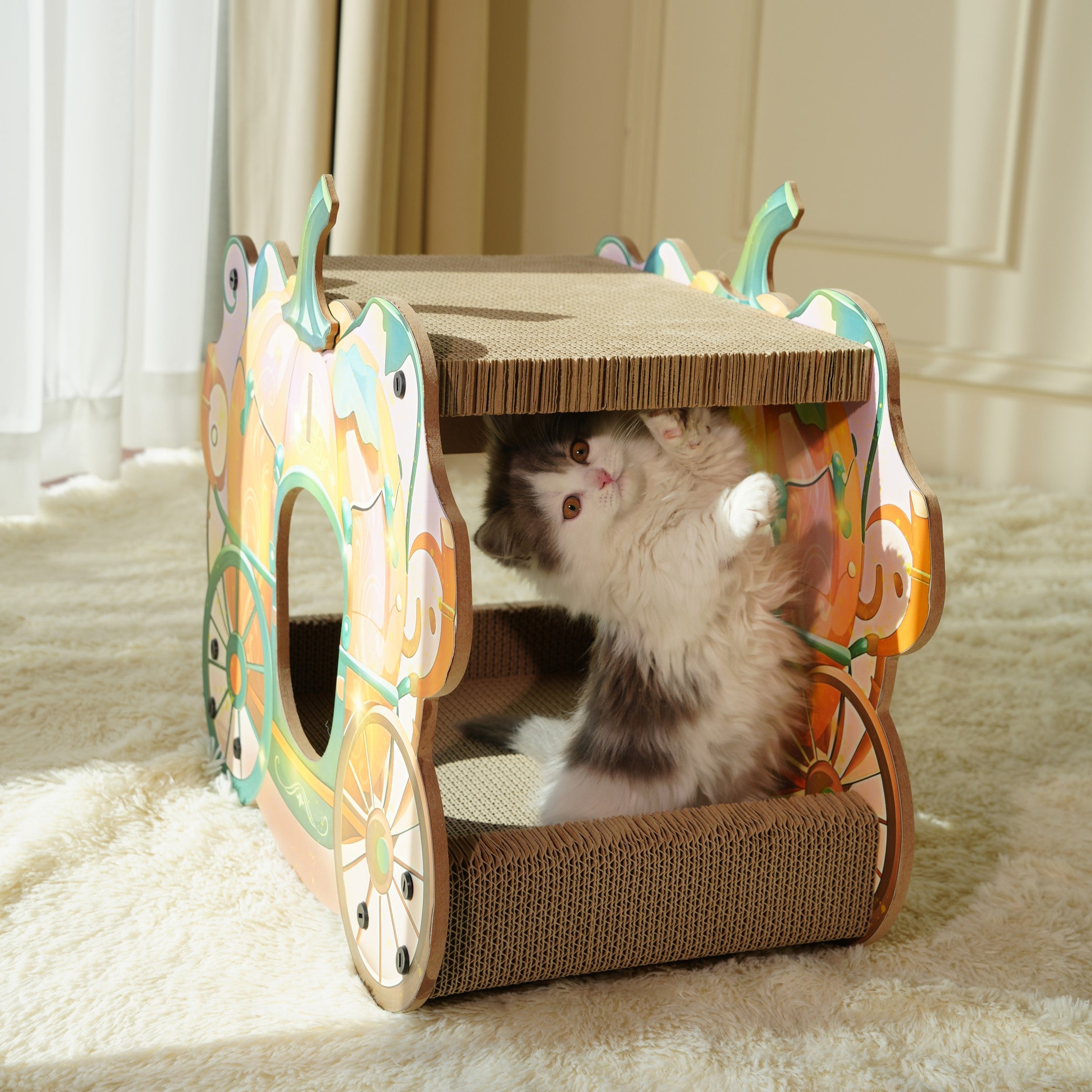 Fairela Pet 16.5-in Princess Carriage Cat Scratcher, Orange/Green