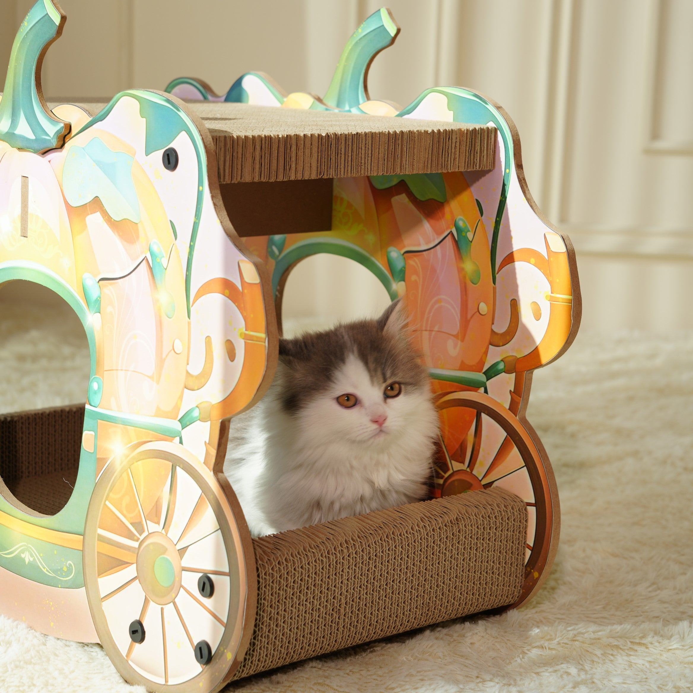 Fairela Pet 16.5-in Princess Carriage Cat Scratcher, Orange/Green