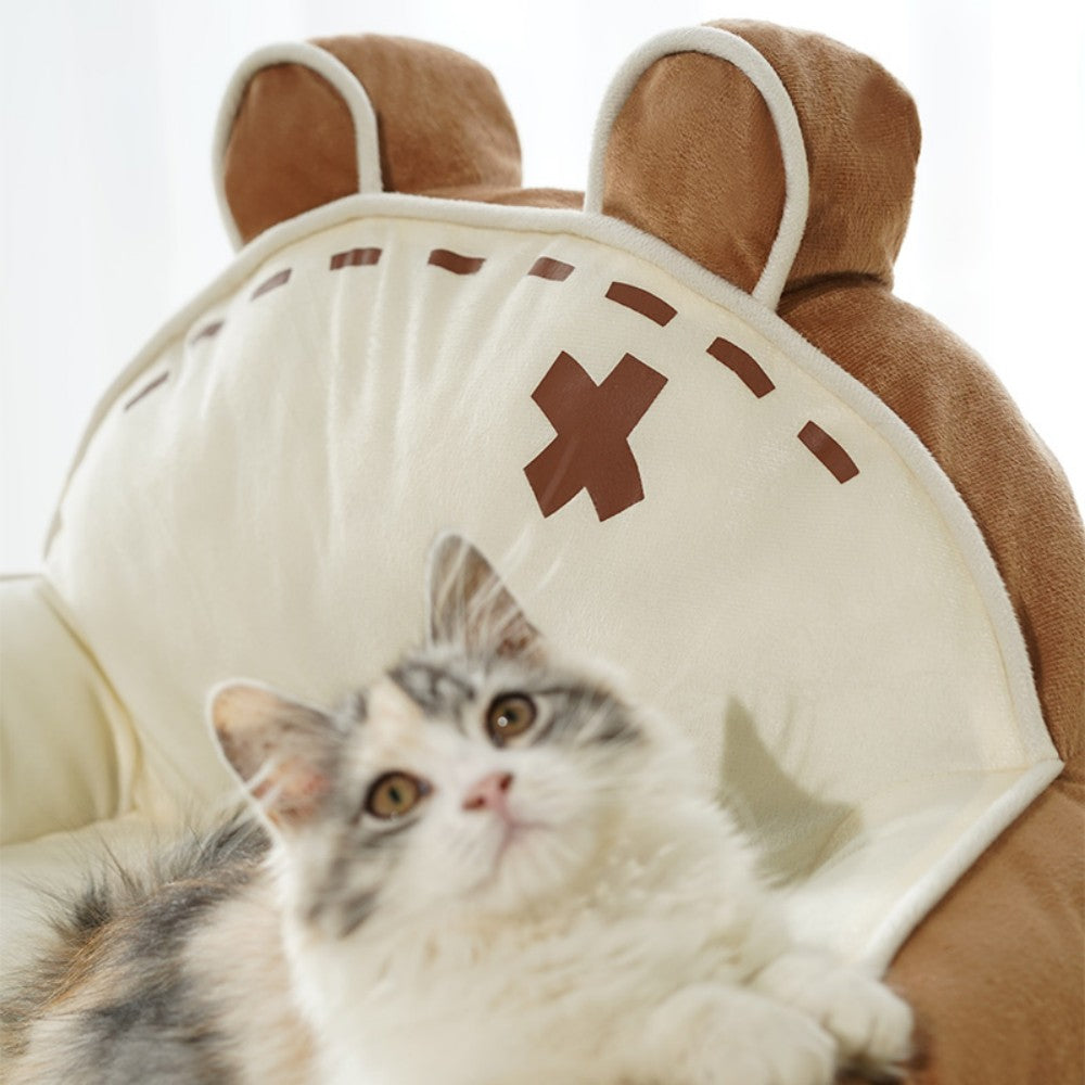Fairela Pet Little Bear Fabric Furniture Style Sofa Dog & Cat Bed with Removable Cover, Brown/White, Medium