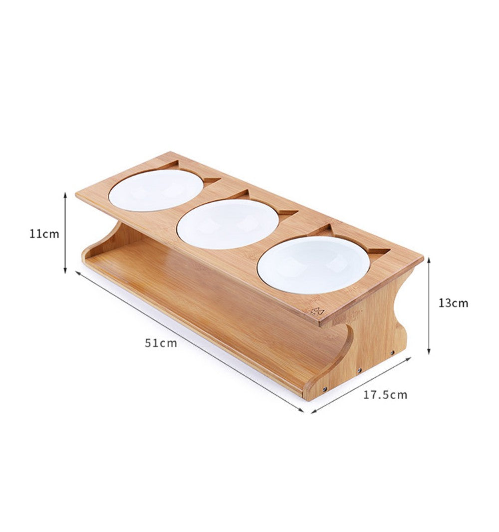 Fairela Pet Bamboo & Wood Triple Ceramic Elevated Dog & Cat Bowl, Medium: 4-cup