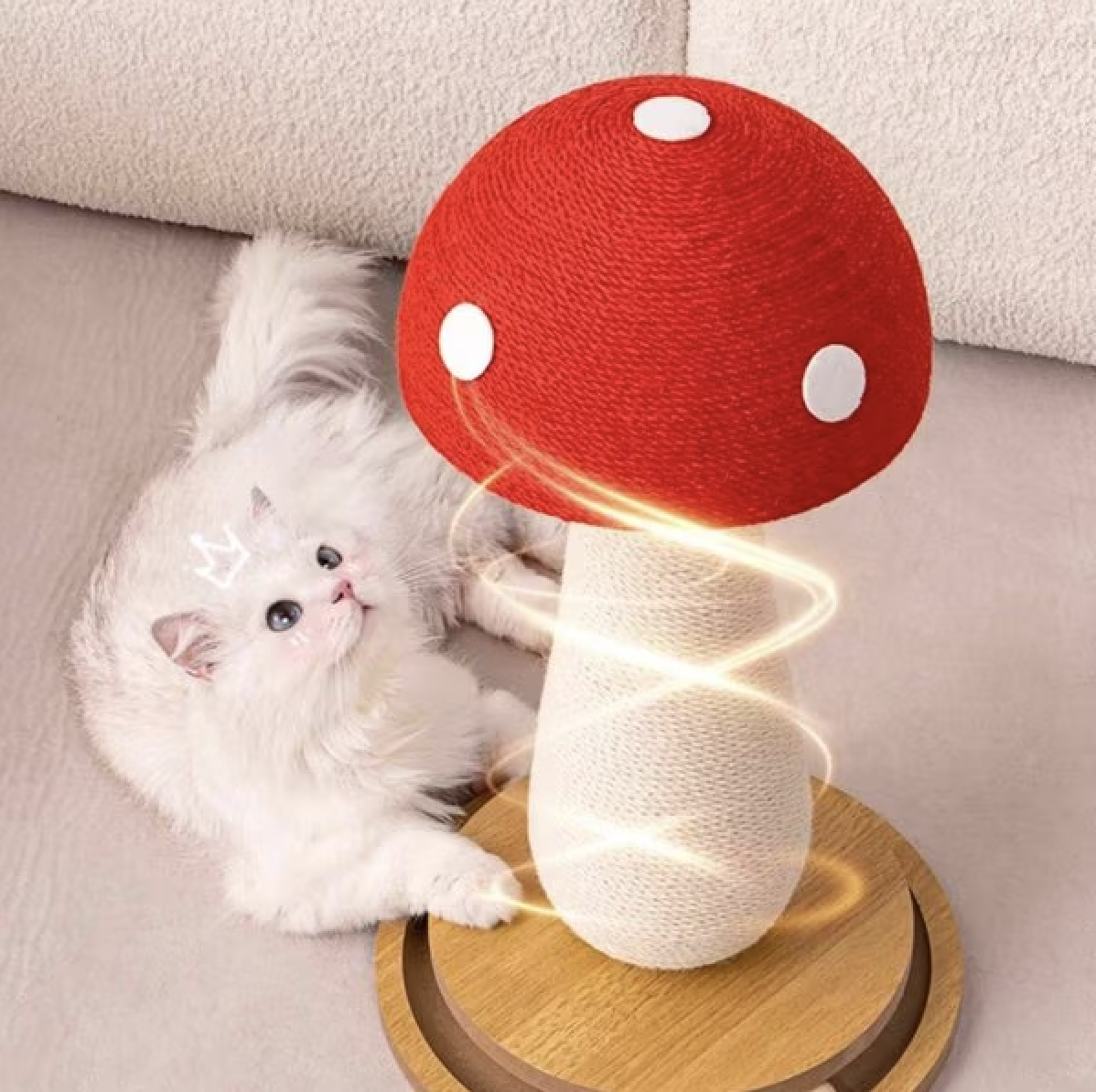 Fairela Pet Mushroom Spinning 20.9-in Hemp Cat Scratching Post, White/Red