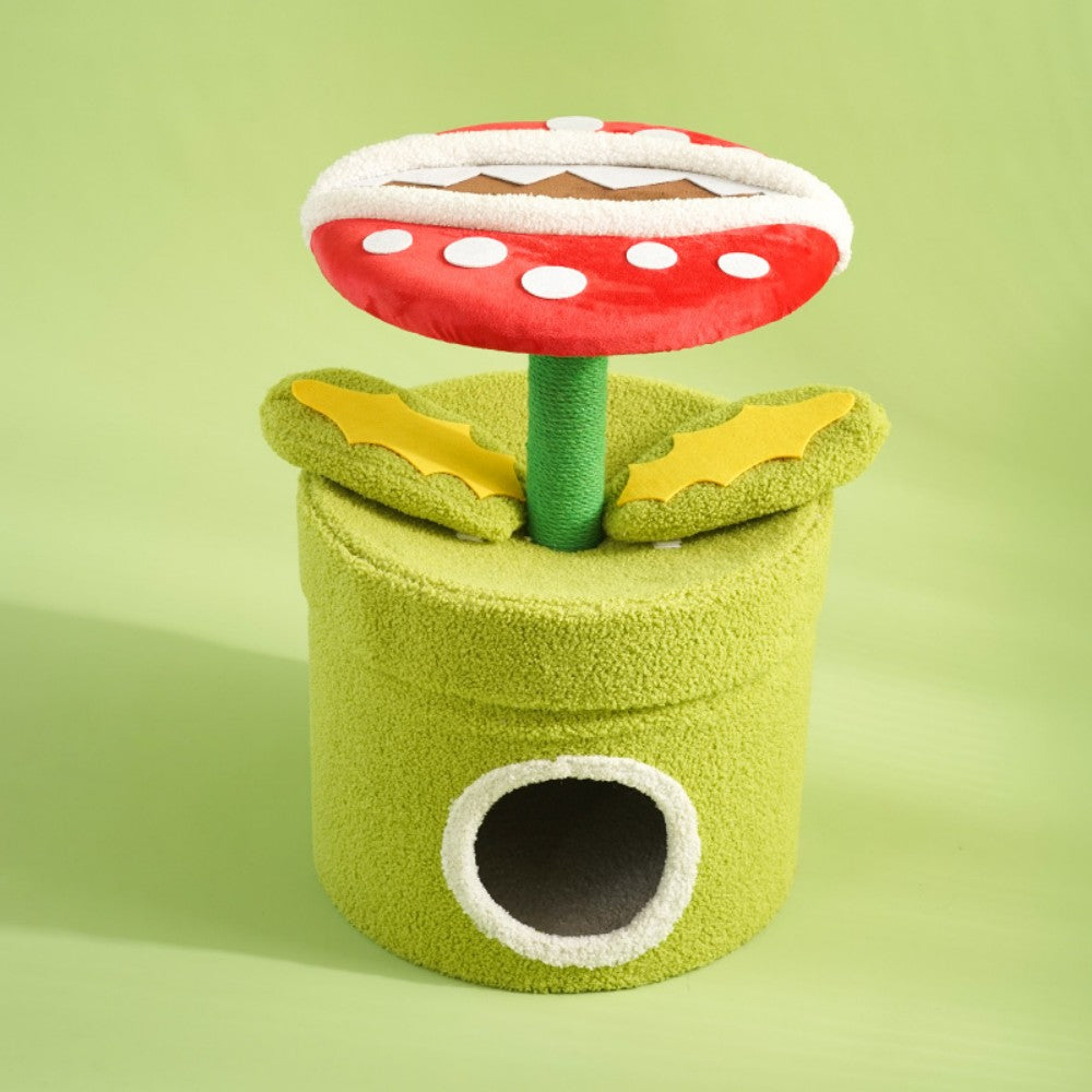 Fairela Pet Venus Flytrap 23.6-in Fleece Cat Cave Tower, Green/Red