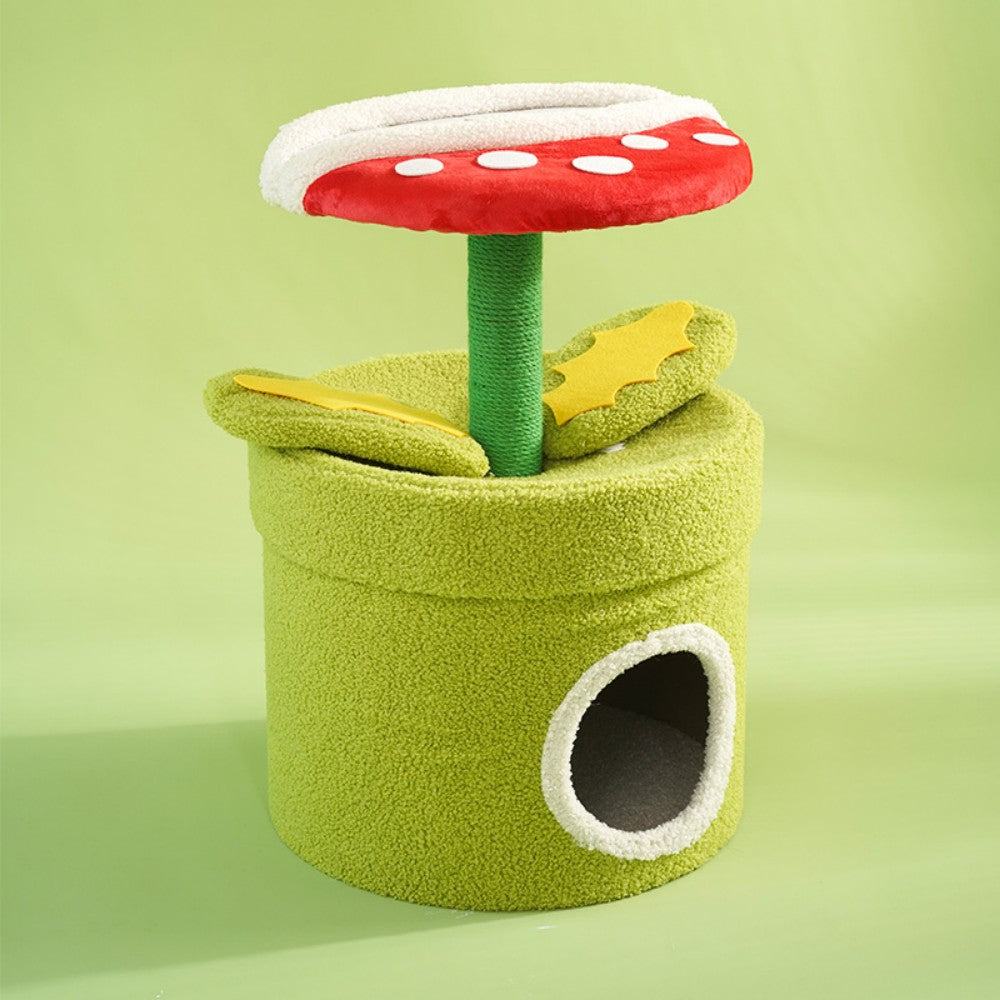 Fairela Pet Venus Flytrap 23.6-in Fleece Cat Cave Tower, Green/Red