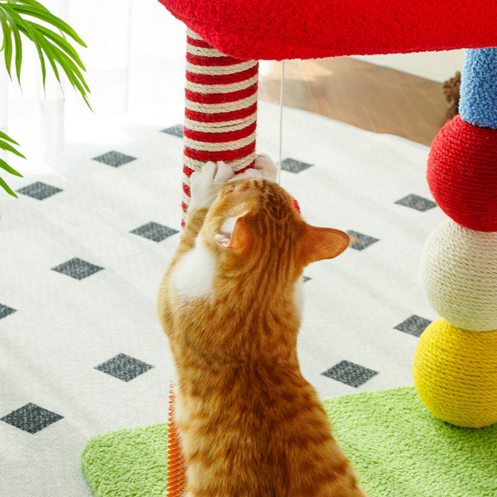 Fairela Pet Rainbow Play 24.8-in Fleece Climbing Tower Cat Tree, Red
