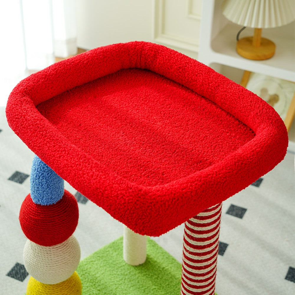Fairela Pet Rainbow Play 24.8-in Fleece Climbing Tower Cat Tree, Red