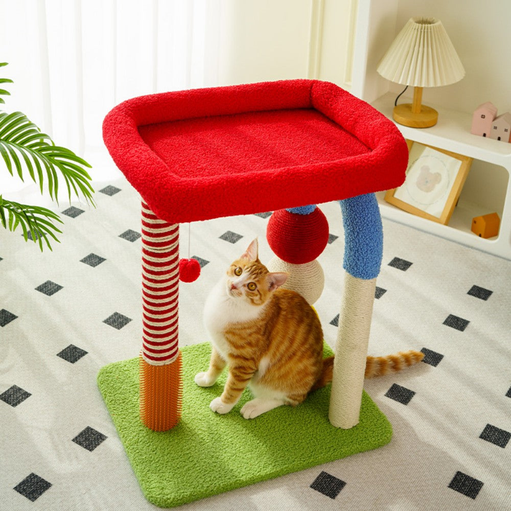 Fairela Pet Rainbow Play 24.8-in Fleece Climbing Tower Cat Tree, Red