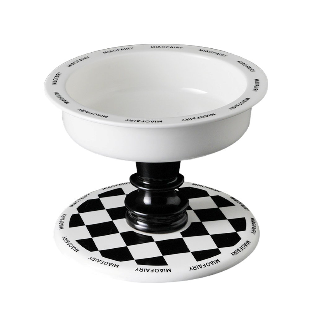 Fairela Pet MiaoFairy Roman Column Checkered Elevated Dog & Cat Bowl, Black/White, Medium: 4-cup