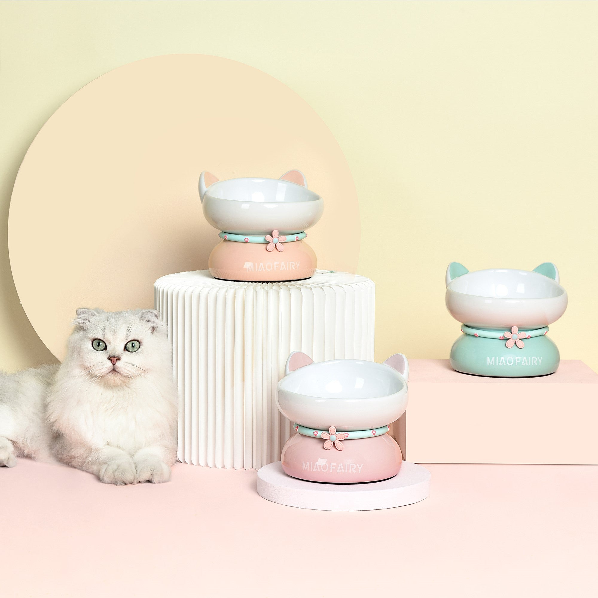 Fairela Pet MiaoFairy Blossom Ceramic Elevated Dog & Cat Bowl, Small: 2-cup