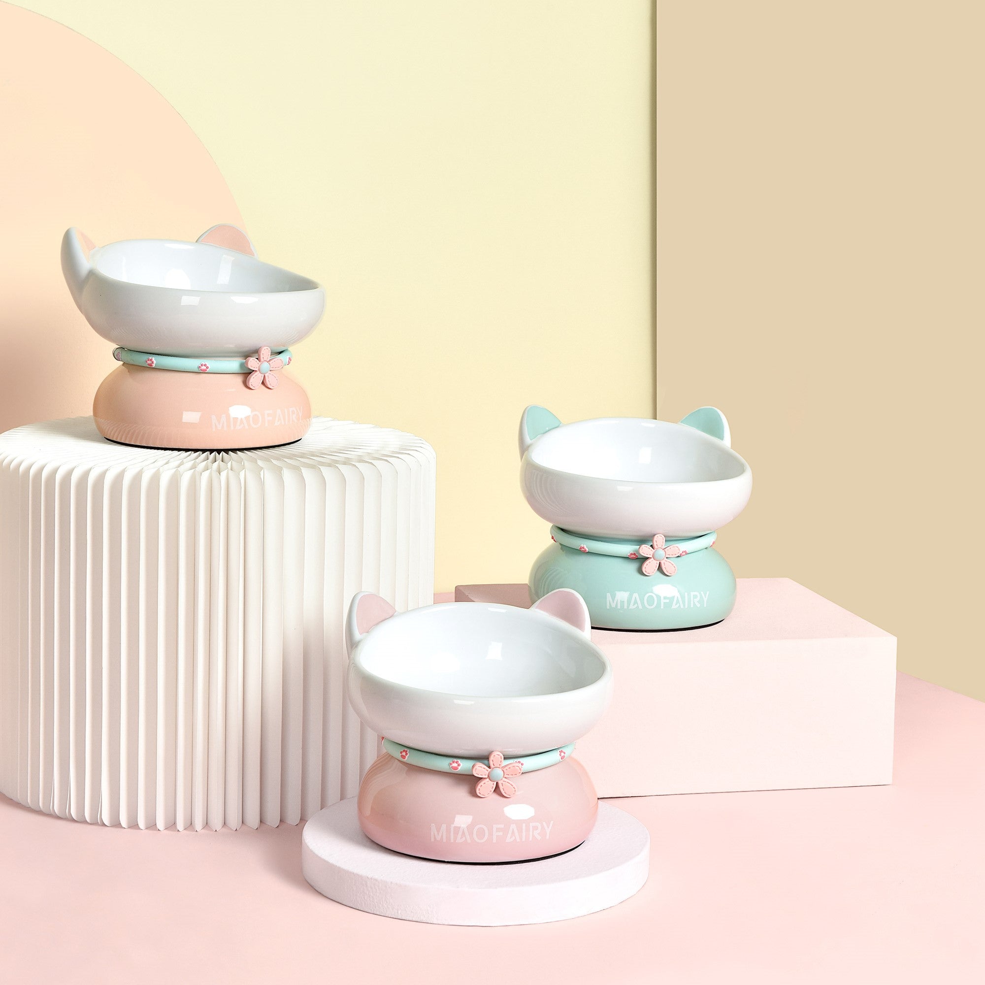 Fairela Pet MiaoFairy Blossom Ceramic Elevated Dog & Cat Bowl, Small: 2-cup