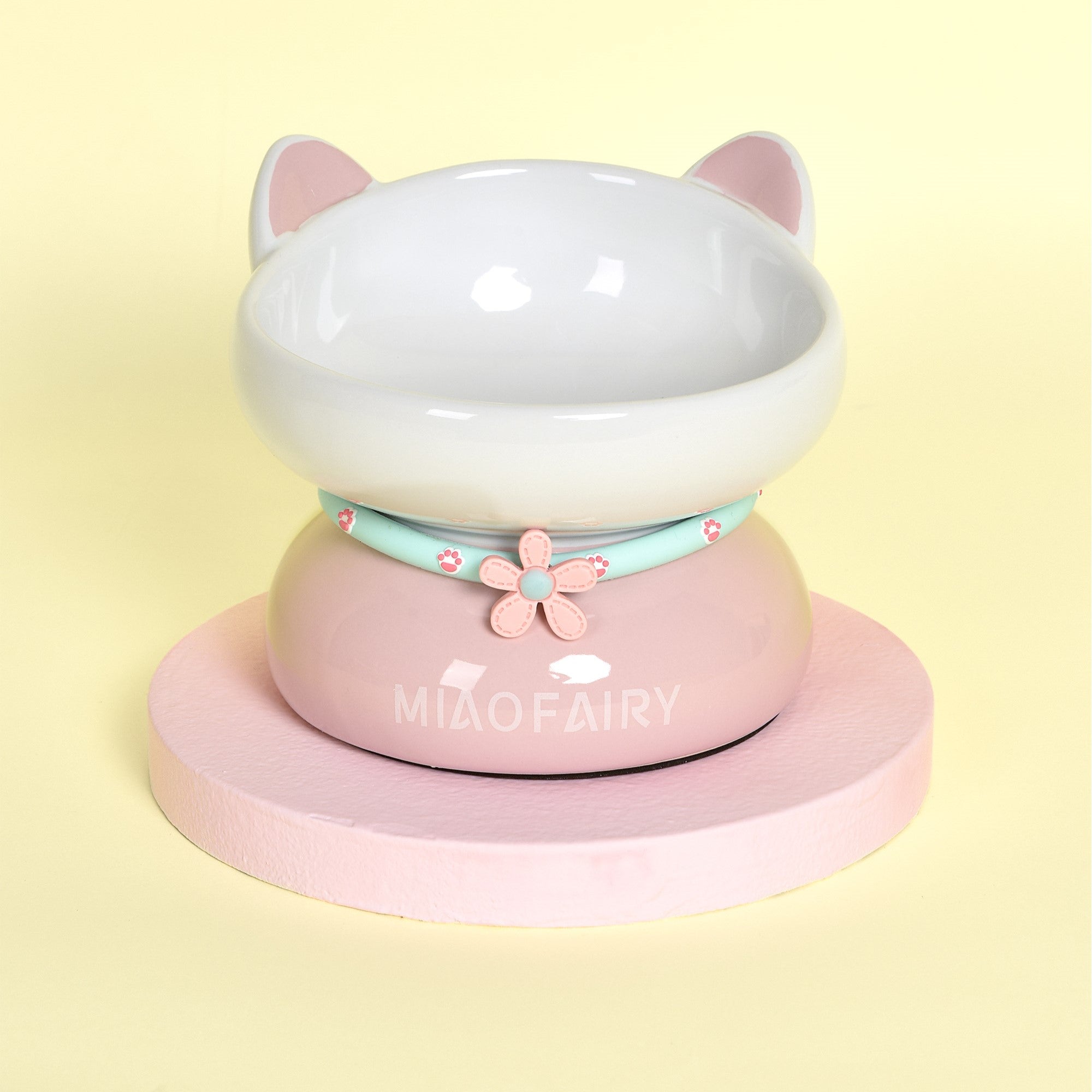 Fairela Pet MiaoFairy Blossom Ceramic Elevated Dog & Cat Bowl, Small: 2-cup