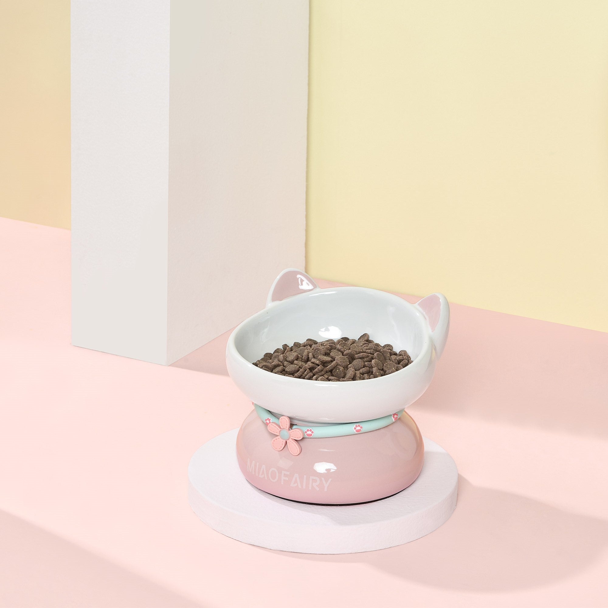 Fairela Pet MiaoFairy Blossom Ceramic Elevated Dog & Cat Bowl, Small: 2-cup