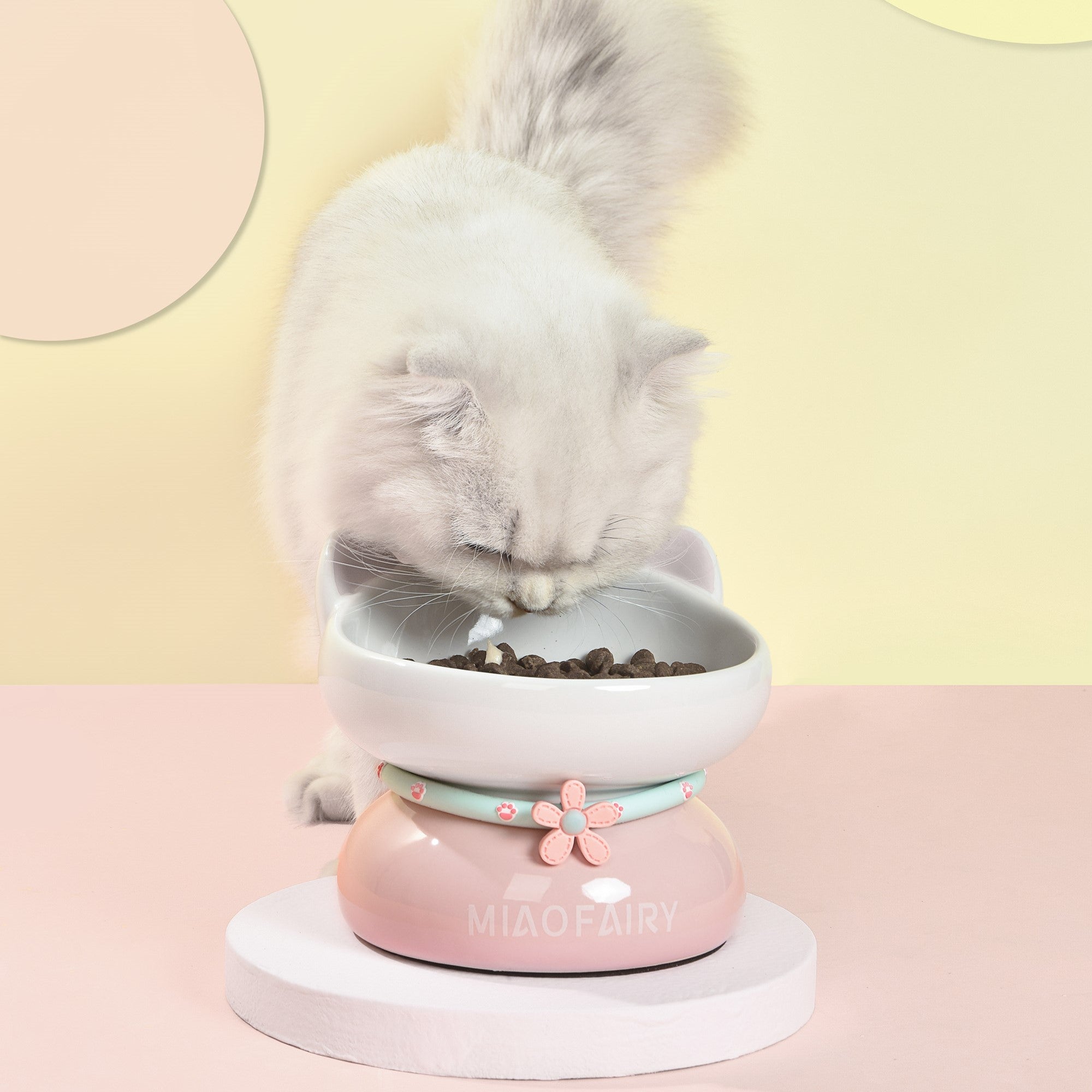Fairela Pet MiaoFairy Blossom Ceramic Elevated Dog & Cat Bowl, Small: 2-cup