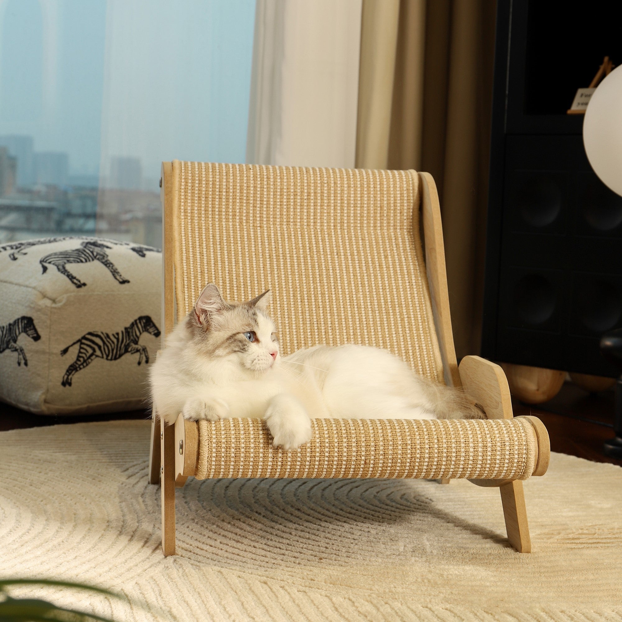 Fairela Pet Solid Wood Hemp Mat Lounge Chair Dog & Cat Bed