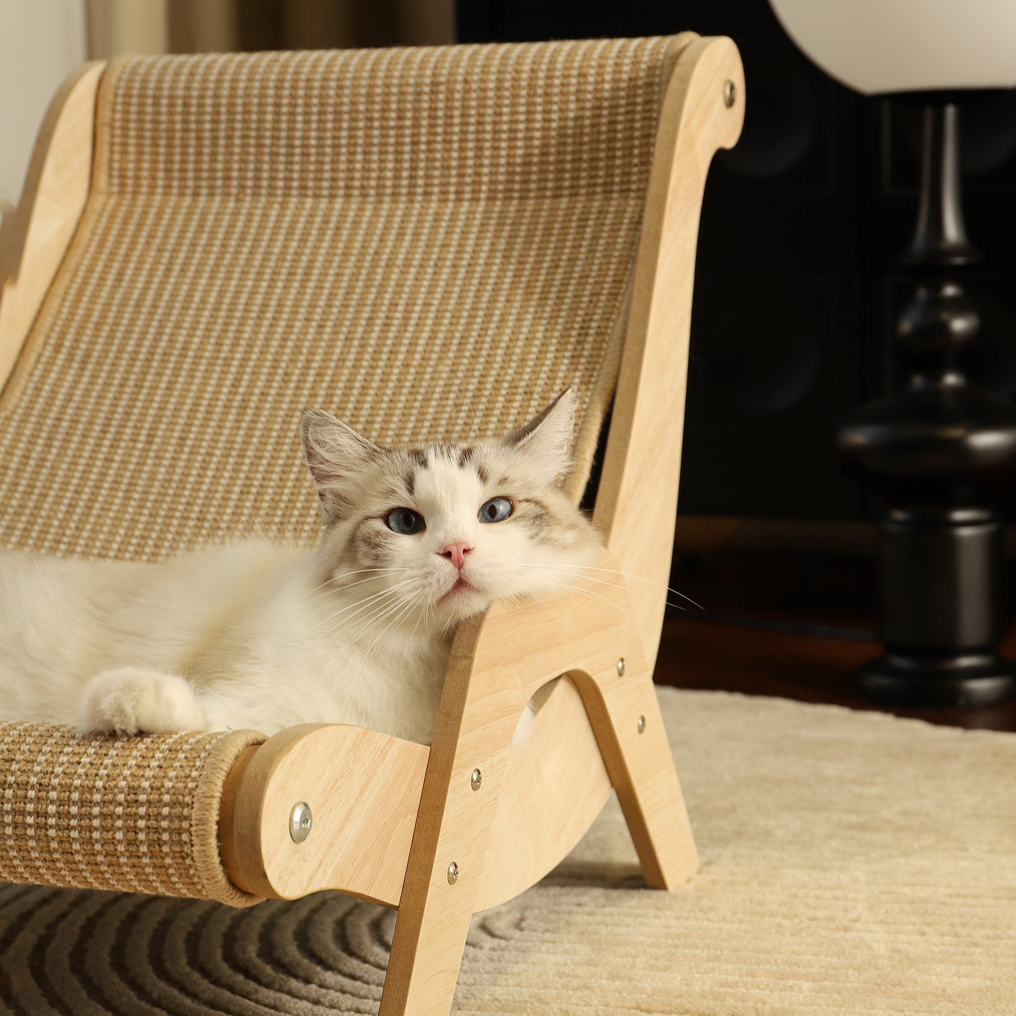 Fairela Pet Solid Wood Hemp Mat Lounge Chair Dog & Cat Bed
