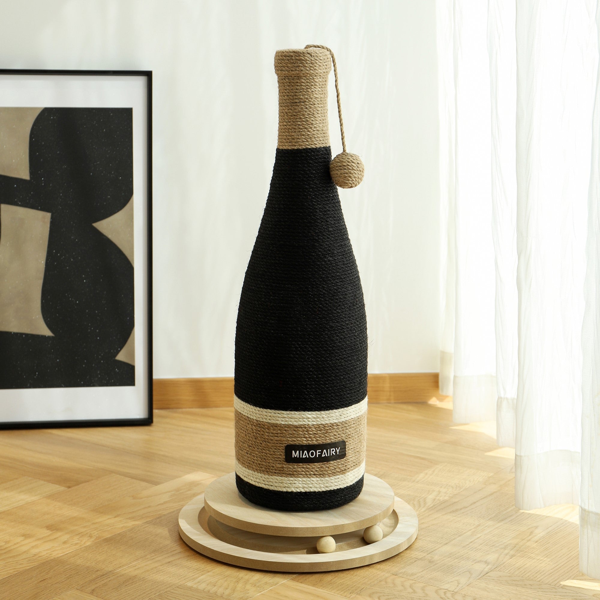 Fairela Pet Wine Bottle 24.8-in Hemp Cat Scratching Post, Black/Brown