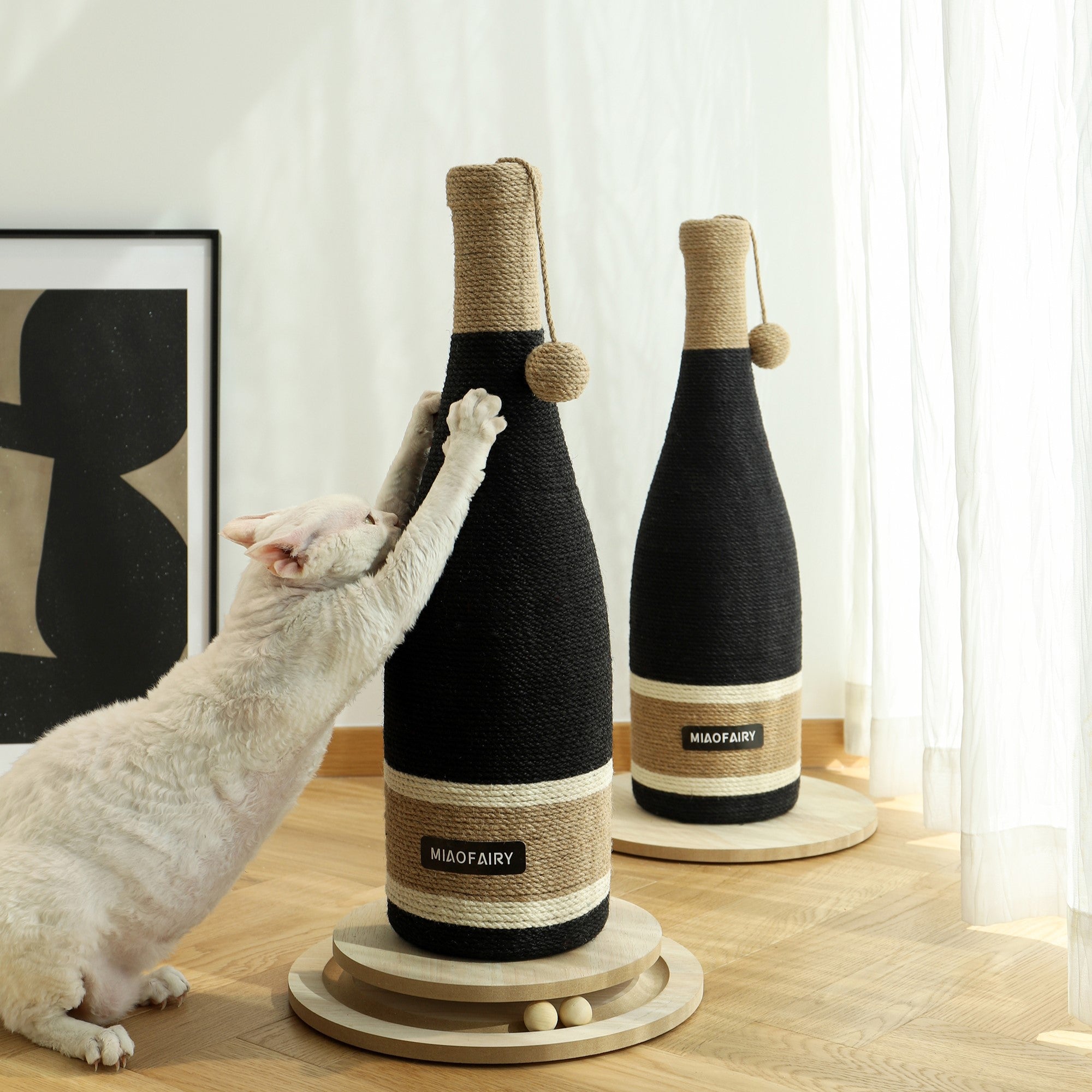 Fairela Pet Wine Bottle 24.8-in Hemp Cat Scratching Post, Black/Brown