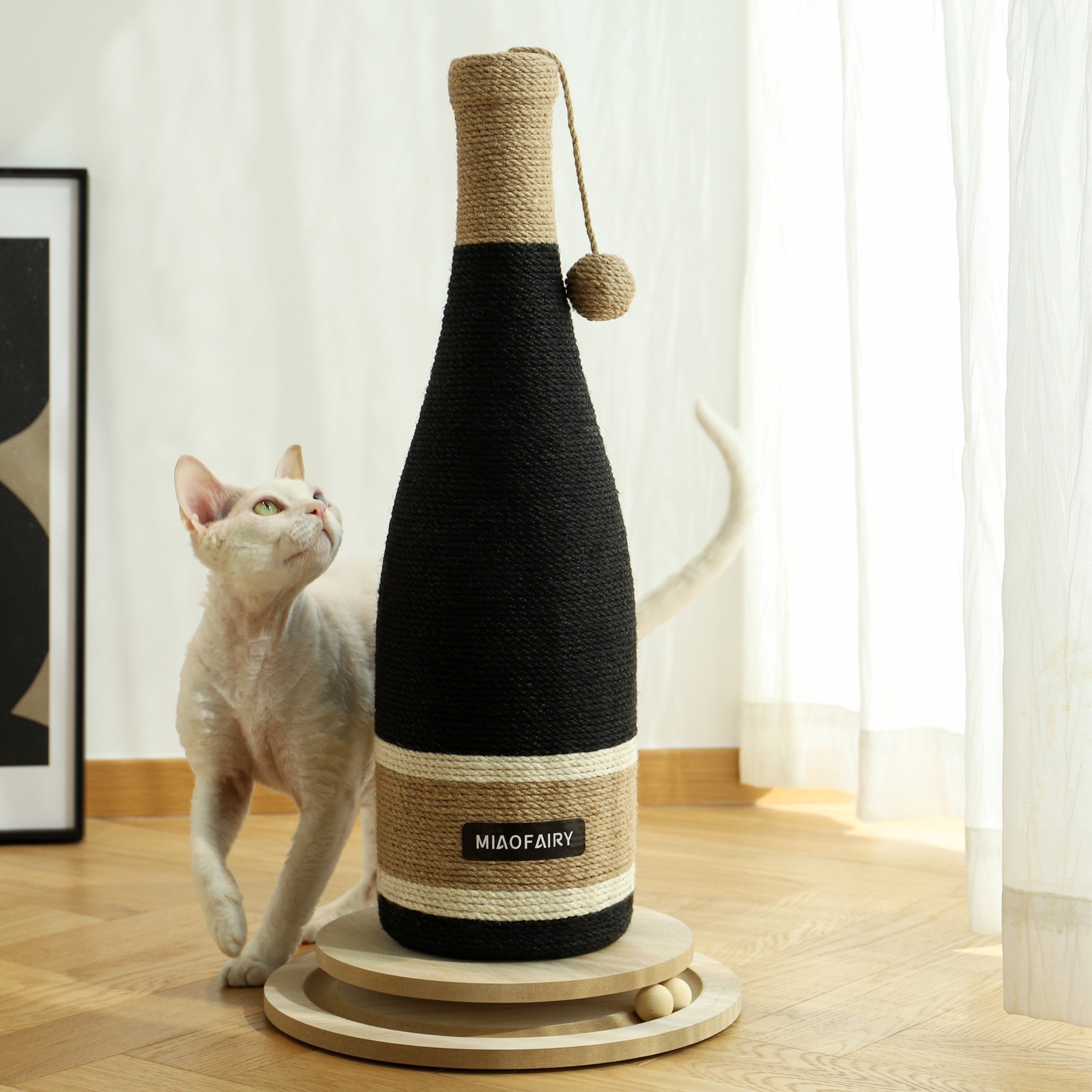 Fairela Pet Wine Bottle 24.8-in Hemp Cat Scratching Post, Black/Brown