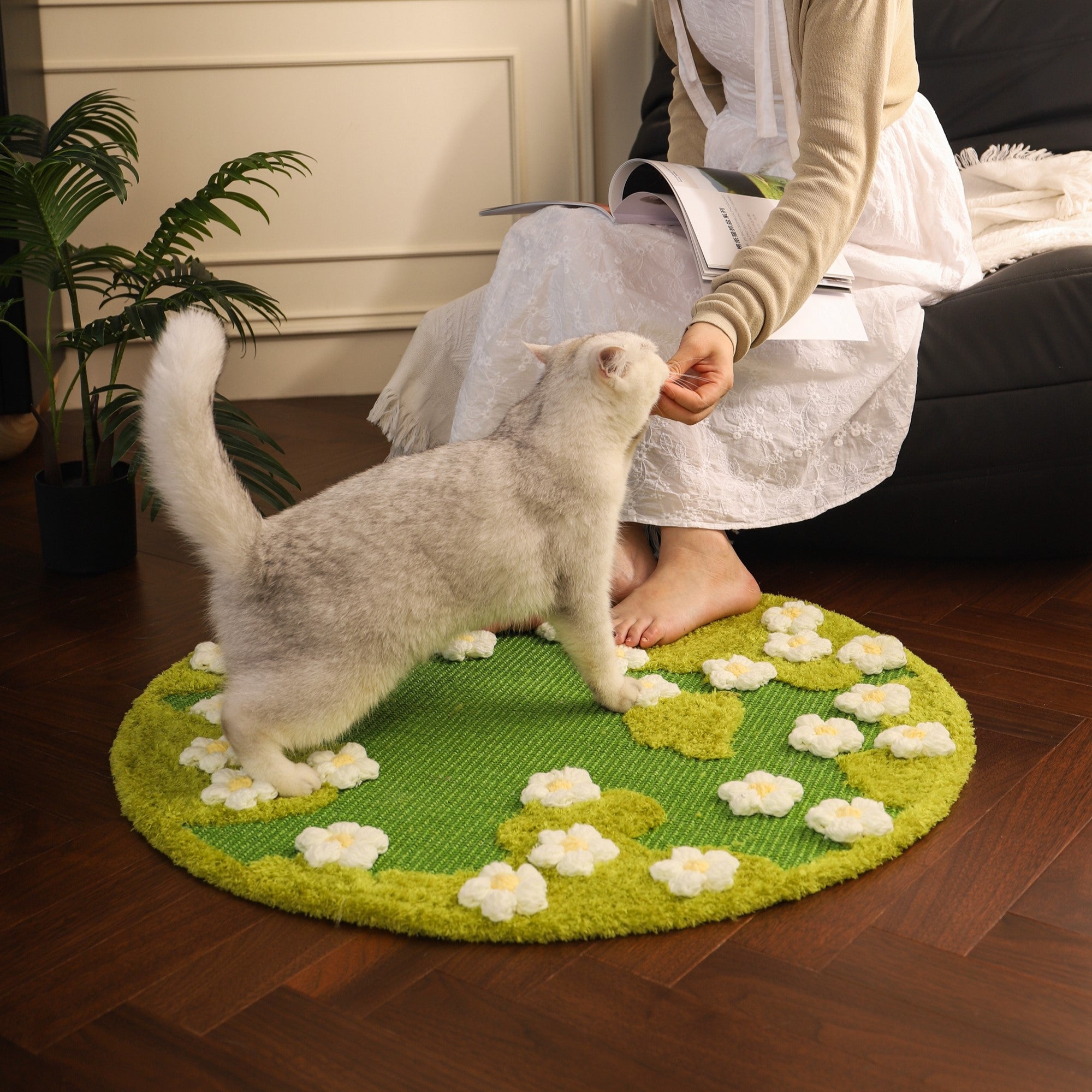Fairela Pet Floral Sisal Dog & Cat Rug Pad, Green, Medium