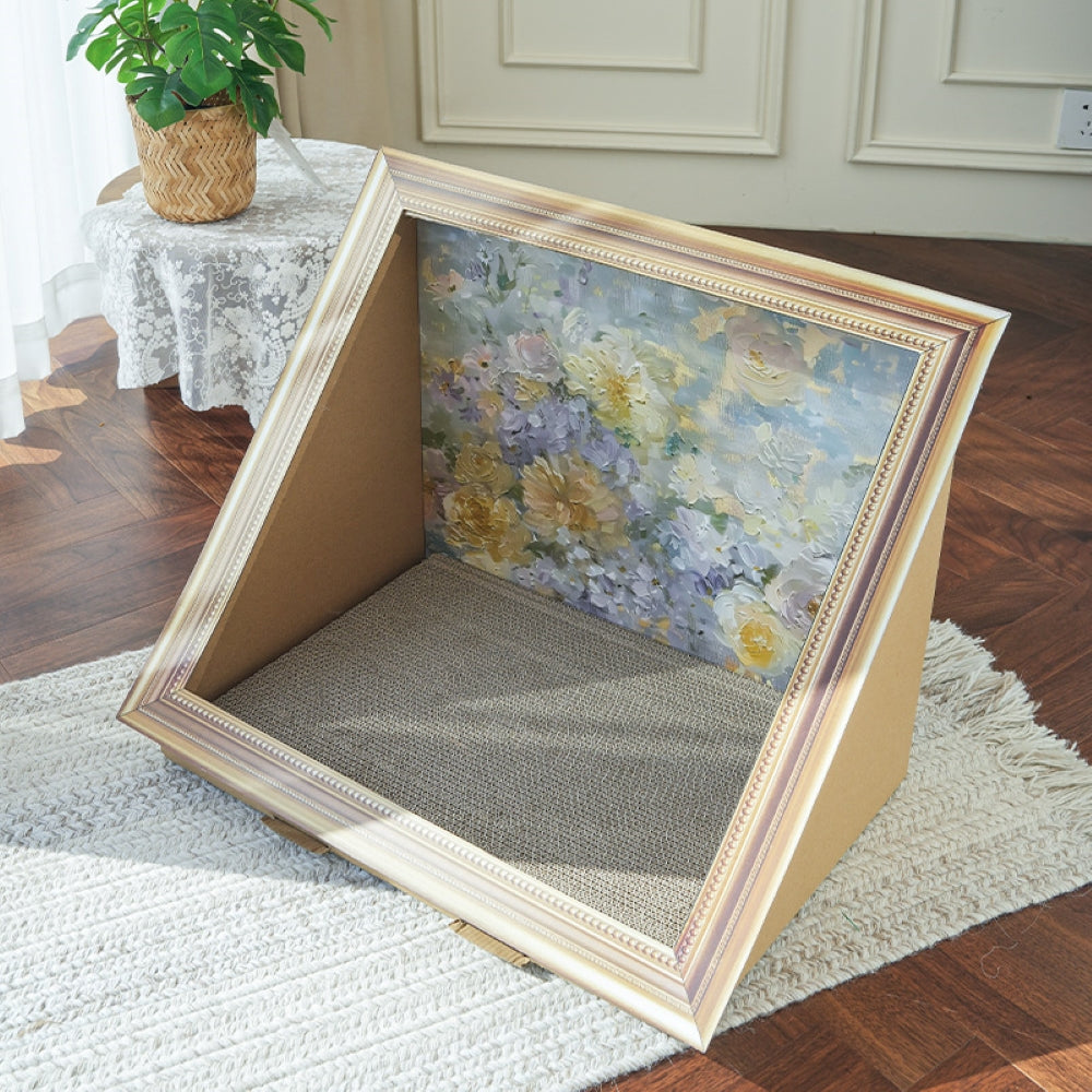 Fairela floral oil painting cat scratcher bed for indoor cats