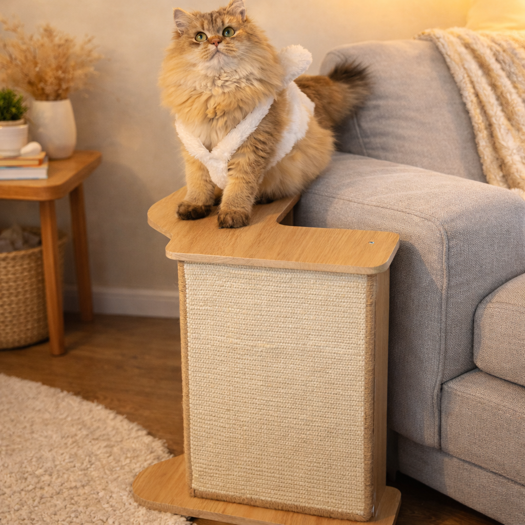 Fairela 2-in-1 L-Shaped Cat Scratcher, 19.5-in Tall Wooden Sisal Cat Scratching Post with Slim Side Table Top, Couch Corner Furniture Protector for Indoor Cats, Natural Beige from Fairela Pet