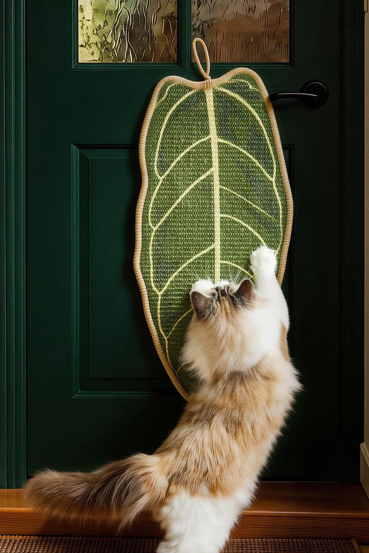 Fairela Leaf Shaped Natural Sisal Cat Scratching Mat, Non-Slip Decorative Cat Scratch Pad for Indoor Cats, Floor Protector & Lounging Mat