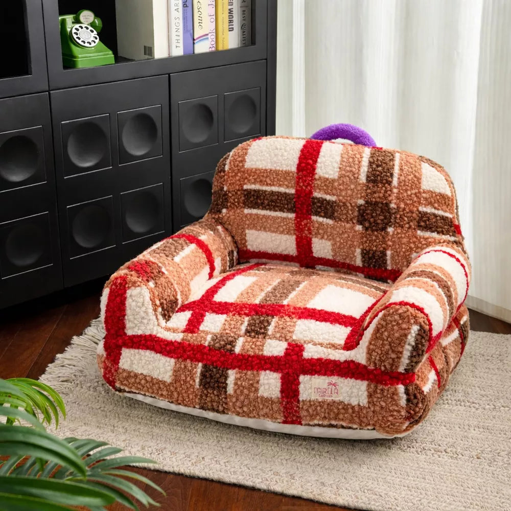 Fairela Vintage Plaid Plush Couch with Raised Bolster Support Machine Washable from Fairela Pet