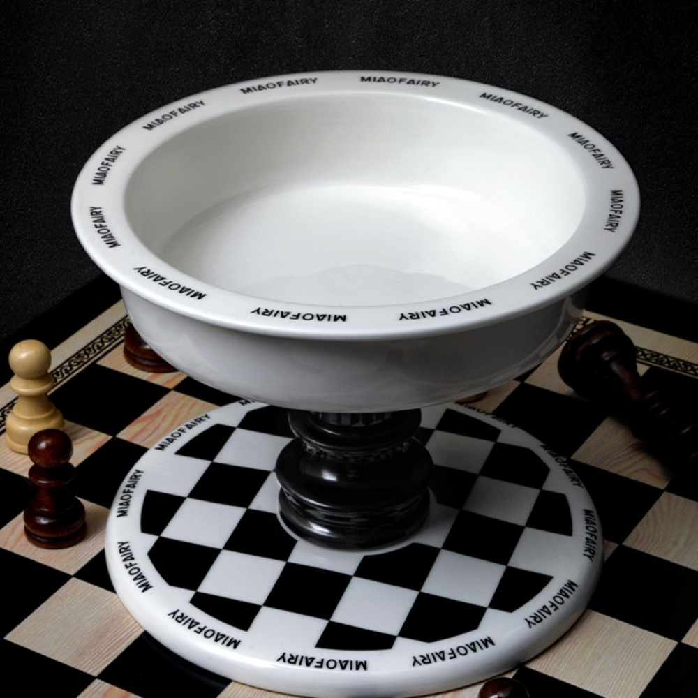 Fairela Pet MiaoFairy Roman Column Checkered Elevated Dog & Cat Bowl, Black/White, Medium: 4-cup