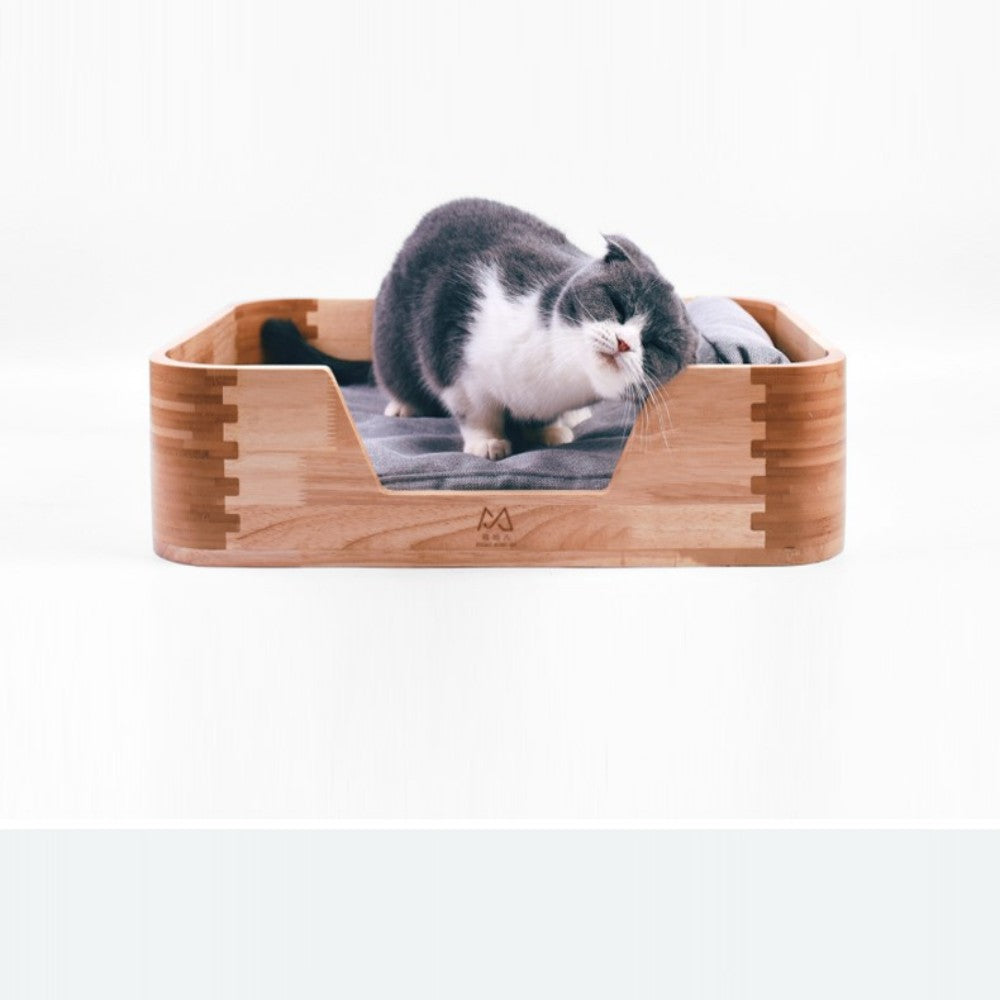 Fairela Pet Solid Wood Furniture Style Sofa Dog & Cat Bed with Removable Cover & Linen Cushion, Natural/Beige, Medium