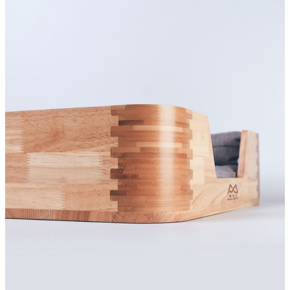 Fairela Pet Solid Wood Furniture Style Sofa Dog & Cat Bed with Removable Cover & Linen Cushion, Natural/Beige, Medium