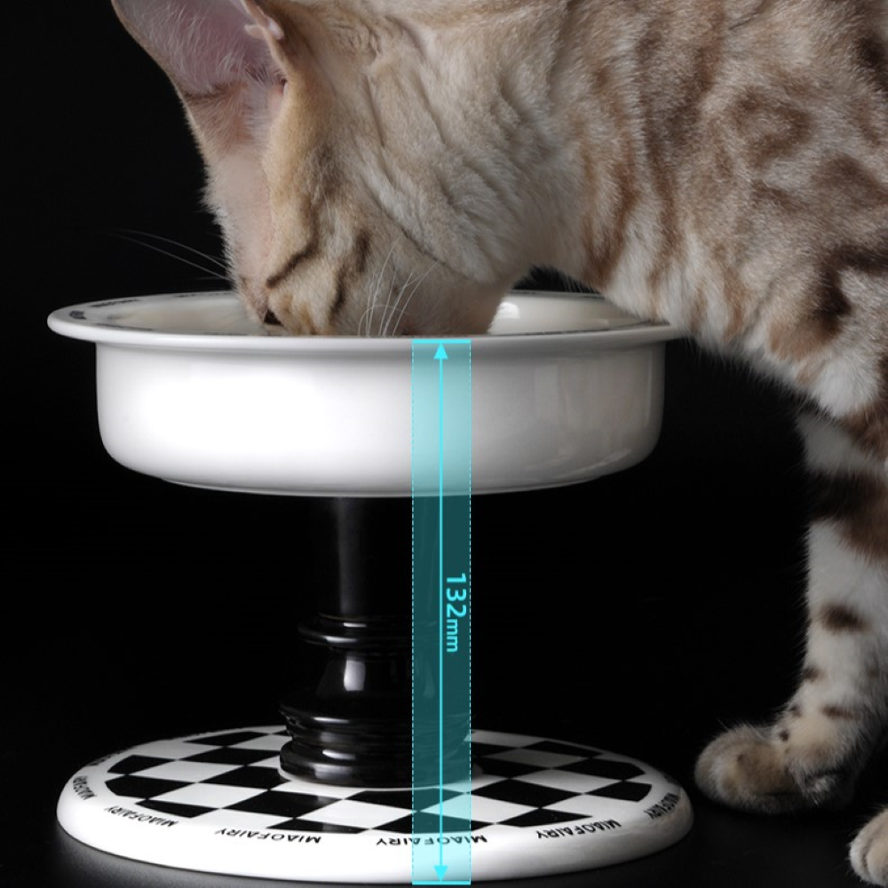 Fairela Pet MiaoFairy Roman Column Checkered Elevated Dog & Cat Bowl, Black/White, Medium: 4-cup