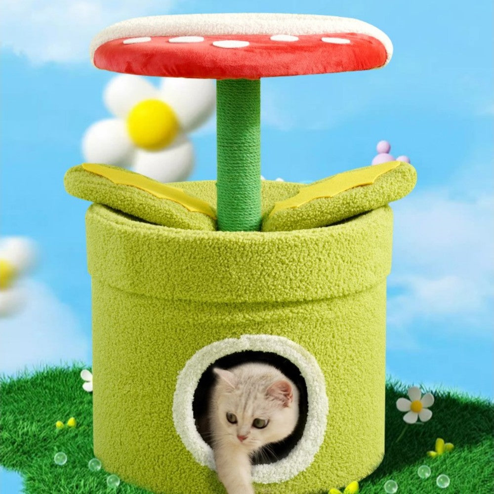 Fairela Pet Venus Flytrap 23.6-in Fleece Cat Cave Tower, Green/Red
