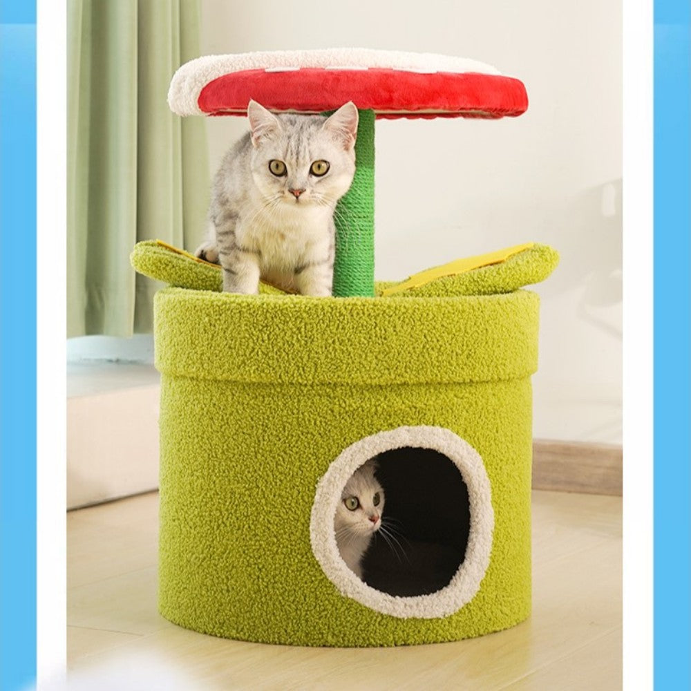 Fairela Pet Venus Flytrap 23.6-in Fleece Cat Cave Tower, Green/Red