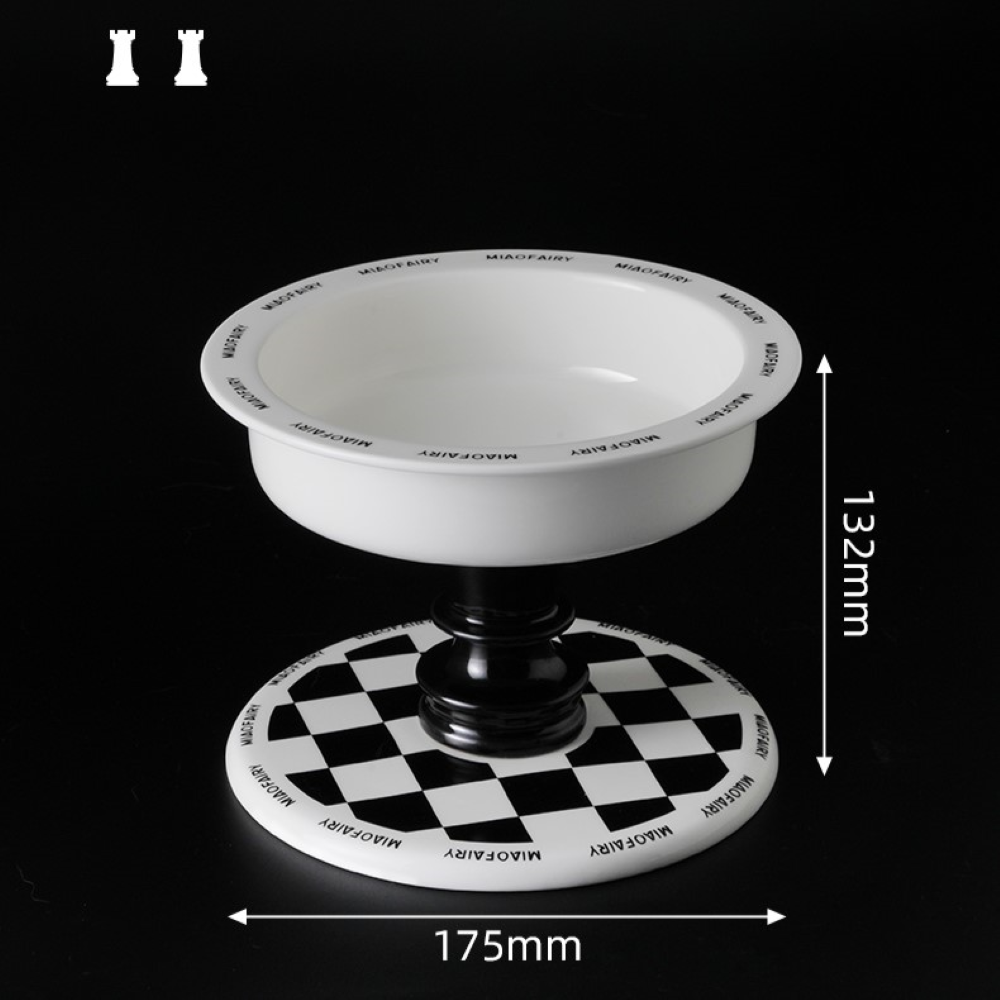Fairela Pet MiaoFairy Roman Column Checkered Elevated Dog & Cat Bowl, Black/White, Medium: 4-cup