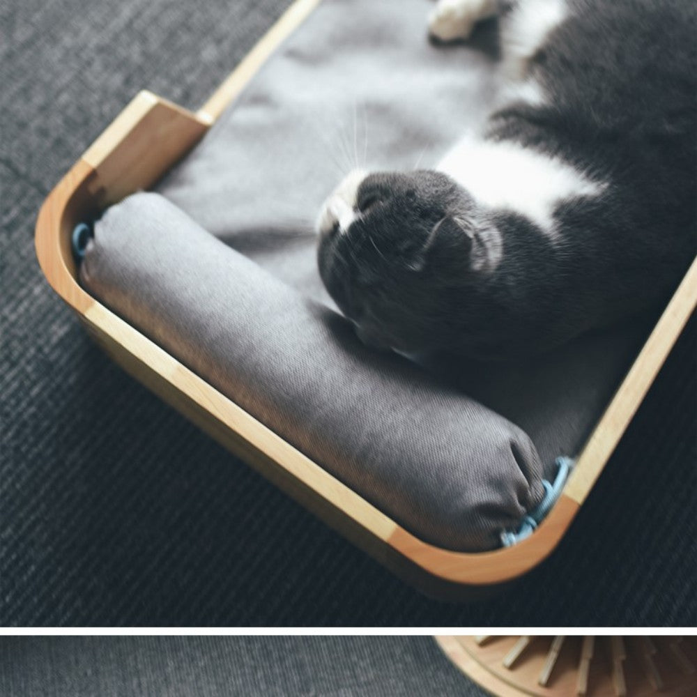 Fairela Pet Solid Wood Furniture Style Sofa Dog & Cat Bed with Removable Cover & Linen Cushion, Natural/Beige, Medium