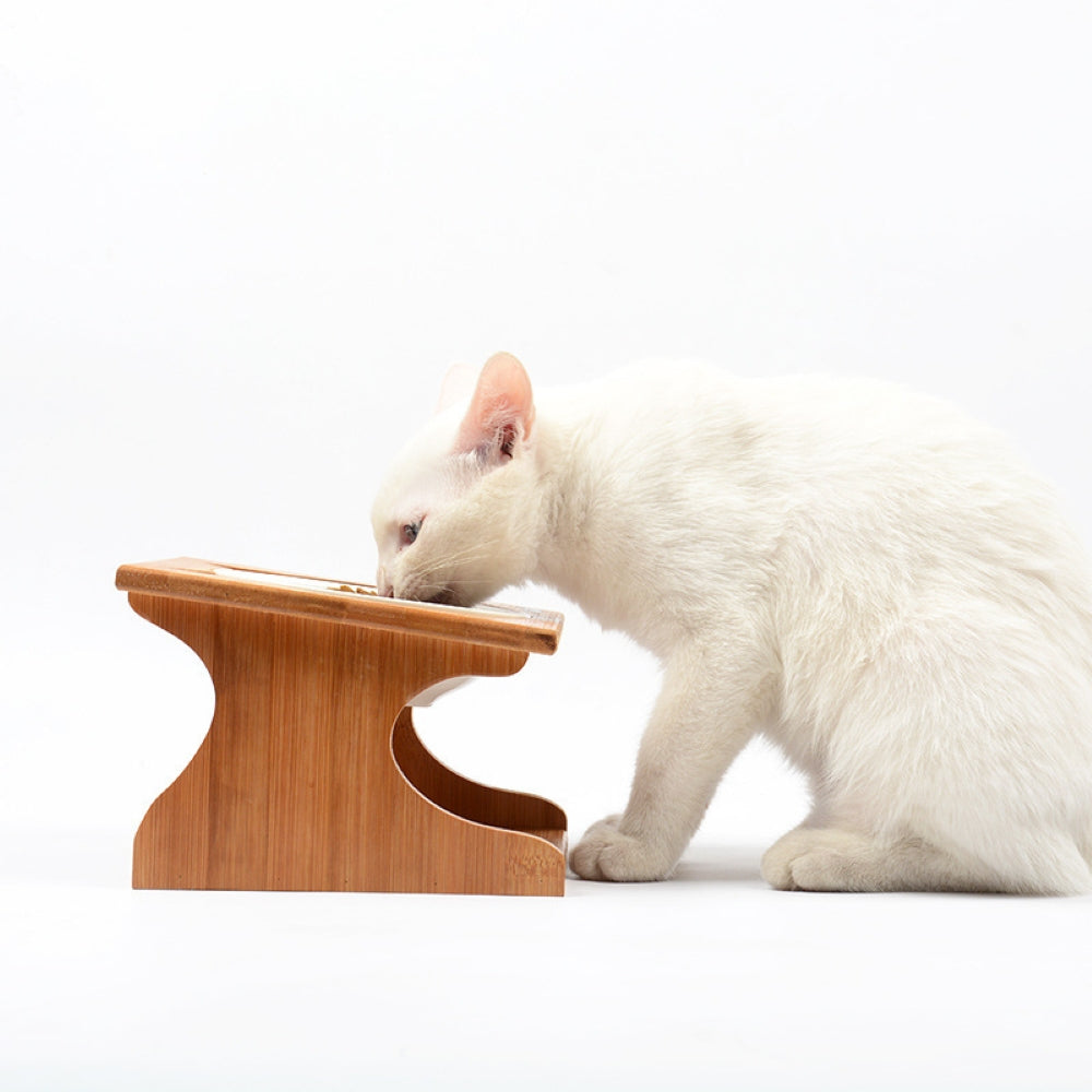 Fairela Pet Bamboo & Wood Double Ceramic Elevated Dog & Cat Bowl, Medium: 4-cup