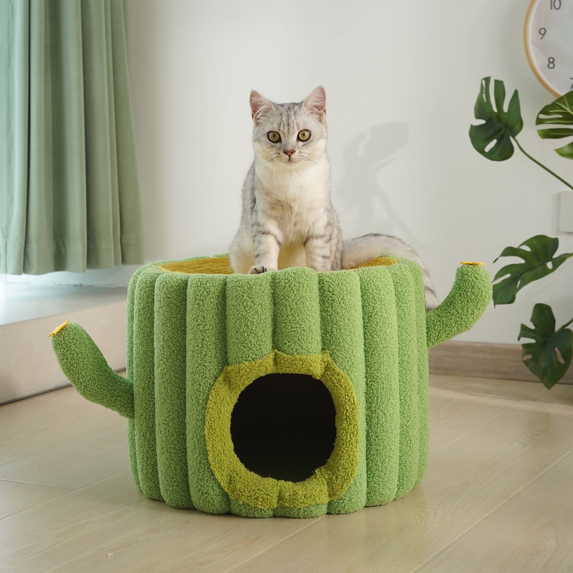 Fairela Pet Cactus 12.8-in Fleece Sisal Barrel Cat Condo, Green/Yellow