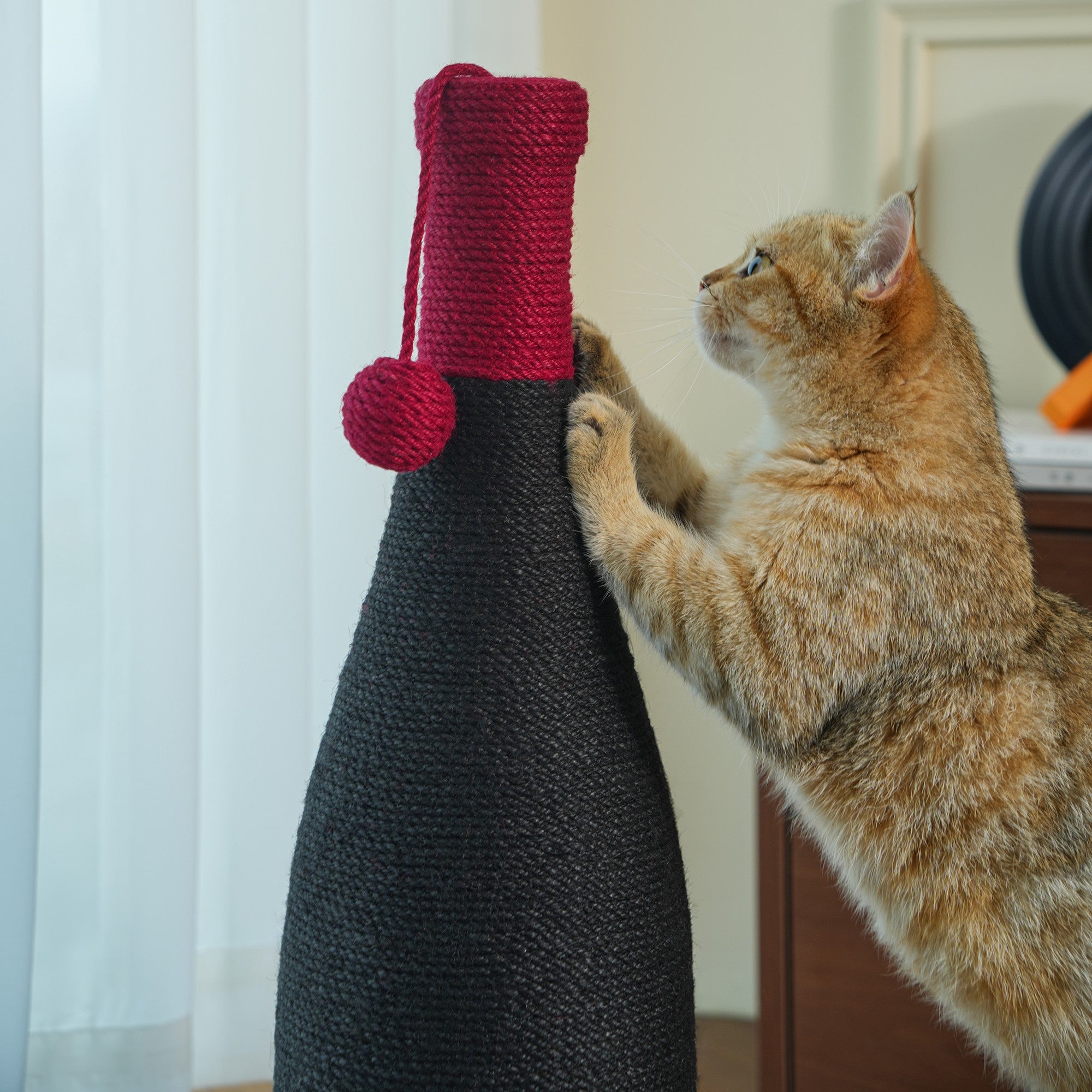 Fairela Pet Wine Bottle 24.8-in Hemp Cat Scratching Post, Black/Red